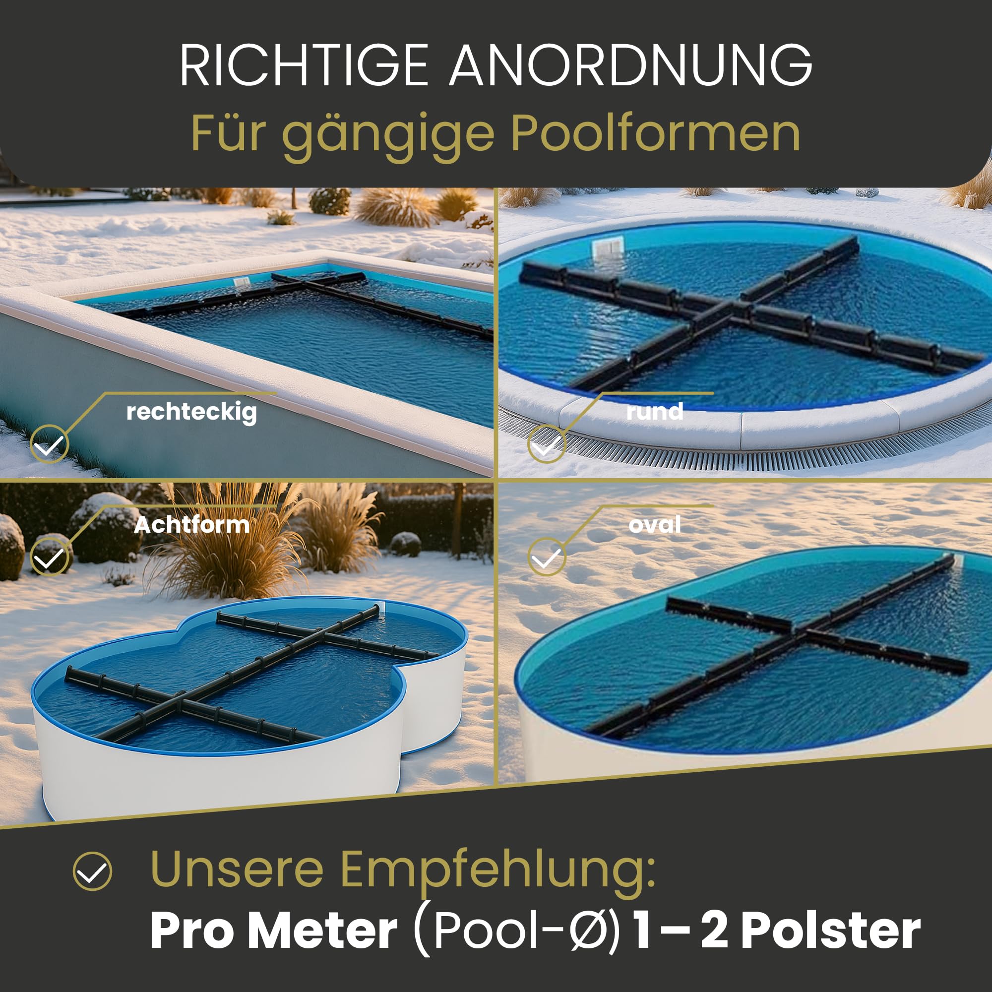 HAF Eisdruckpolster Pool 50 x 23 x 5 cm (16 Stück) – Gefüllt mit Sand und inkl. Verbindungshaken – Frostschutz in robuster Premiumqualität – Eisbrecher für winterfeste Pools und Schwimmbecken