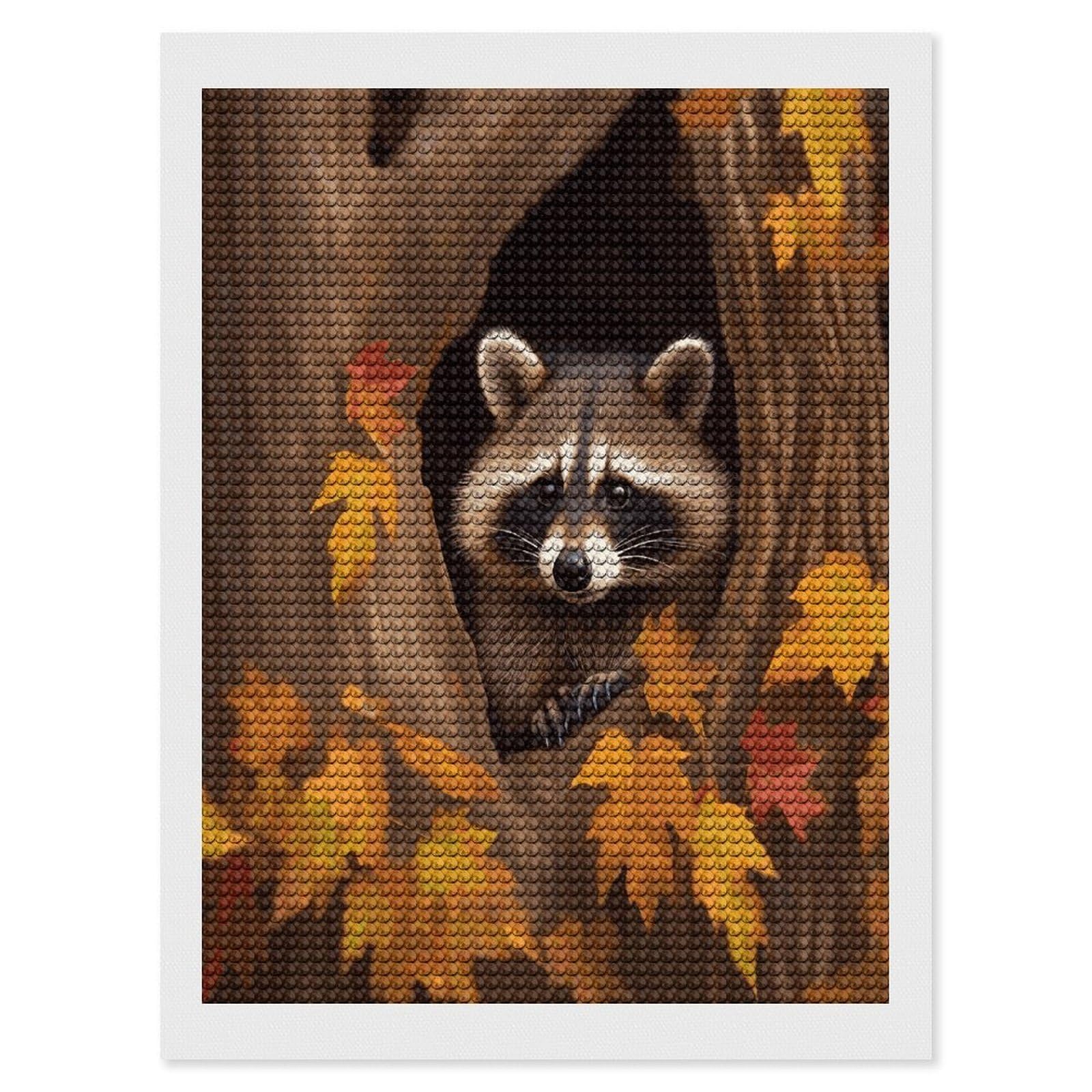 LDGSUPH Raccoon in The Fall Tree Hole Diamond Painting Kits for Adults Paint with Diamond Pictures Art DIY Full Drill Diamond Dots Painting Personalized Diamond Photo for Home Wall Decor Gift 12"x16"