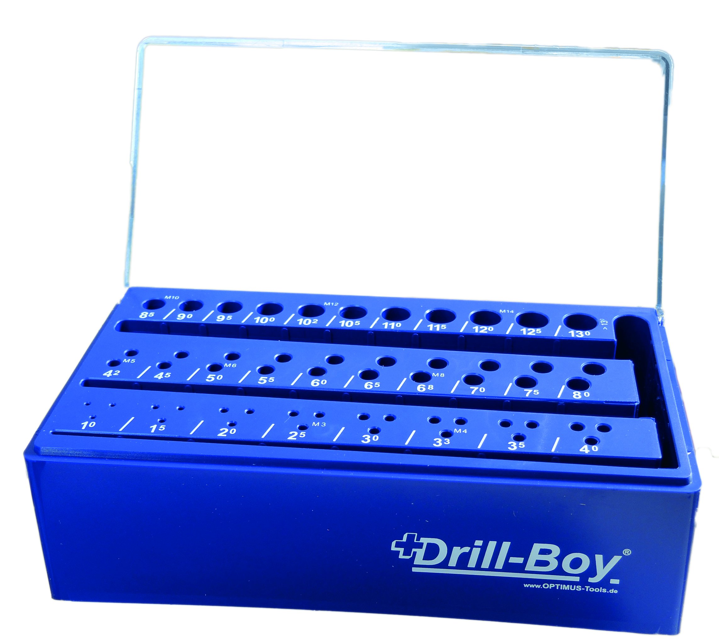 Drill-Boy Kunststoffständer Leerbox Bohrerbrett Aufbewahrungsbox LEER für 55 St. Spiralbohrer 1-13 mm x 0,5 mm + Kernlochgrößen **nur noch in SCHWARZ 