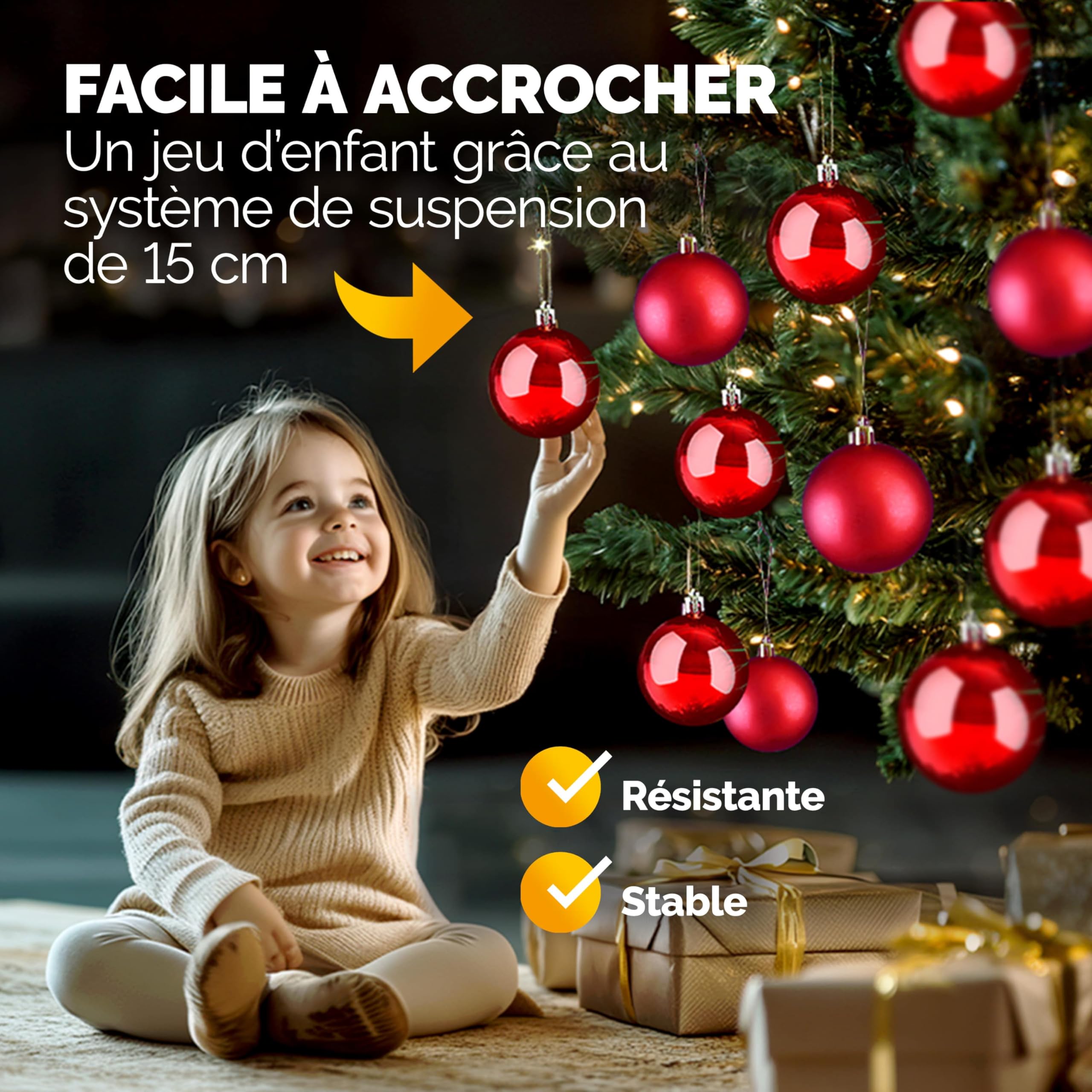 Deuba Lot de 54 Boules de Noël en Plastique Robuste Décoration de Noël intérieur extérieur Décoration pour Sapin Rouge