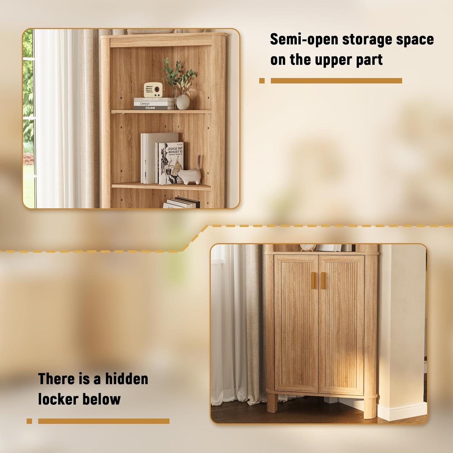 INNOD 69" Tall Corner Shelf with Doors, 6-Tier Corner Storage Cabinet with Doors, Space Saver Shelf for Bathroom, Bathroom Floor Cabinet for Living Room Kitchen, Hallway | with Doors, 6-Tier, with Doors, Space Saver Shelf