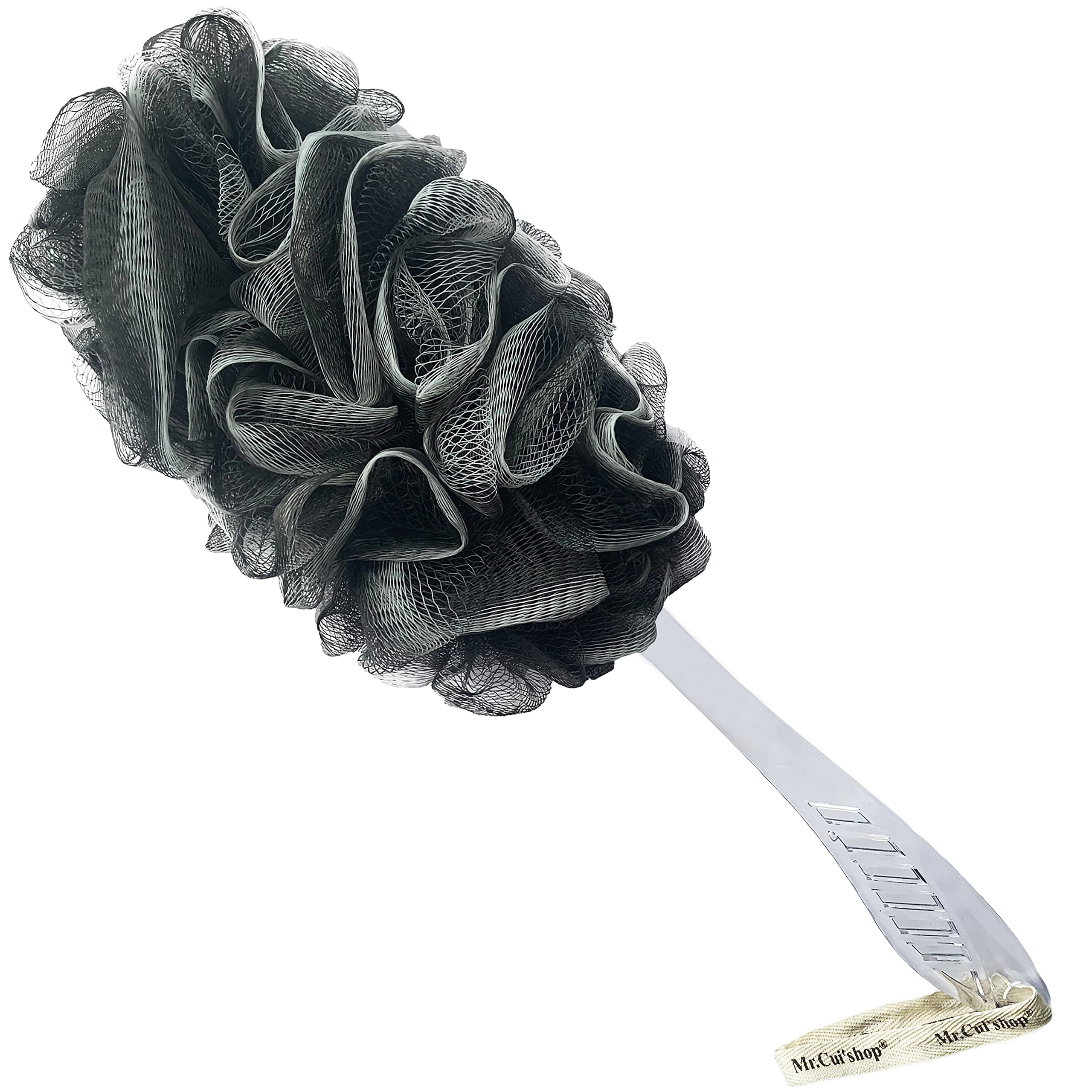 Charcoal Fiber Exfoliating Loofah luffa loofa Bath Back Brush On a Stick - Long Handle with Radian is Ergonomic for Men and Women - Shower Sponge Body