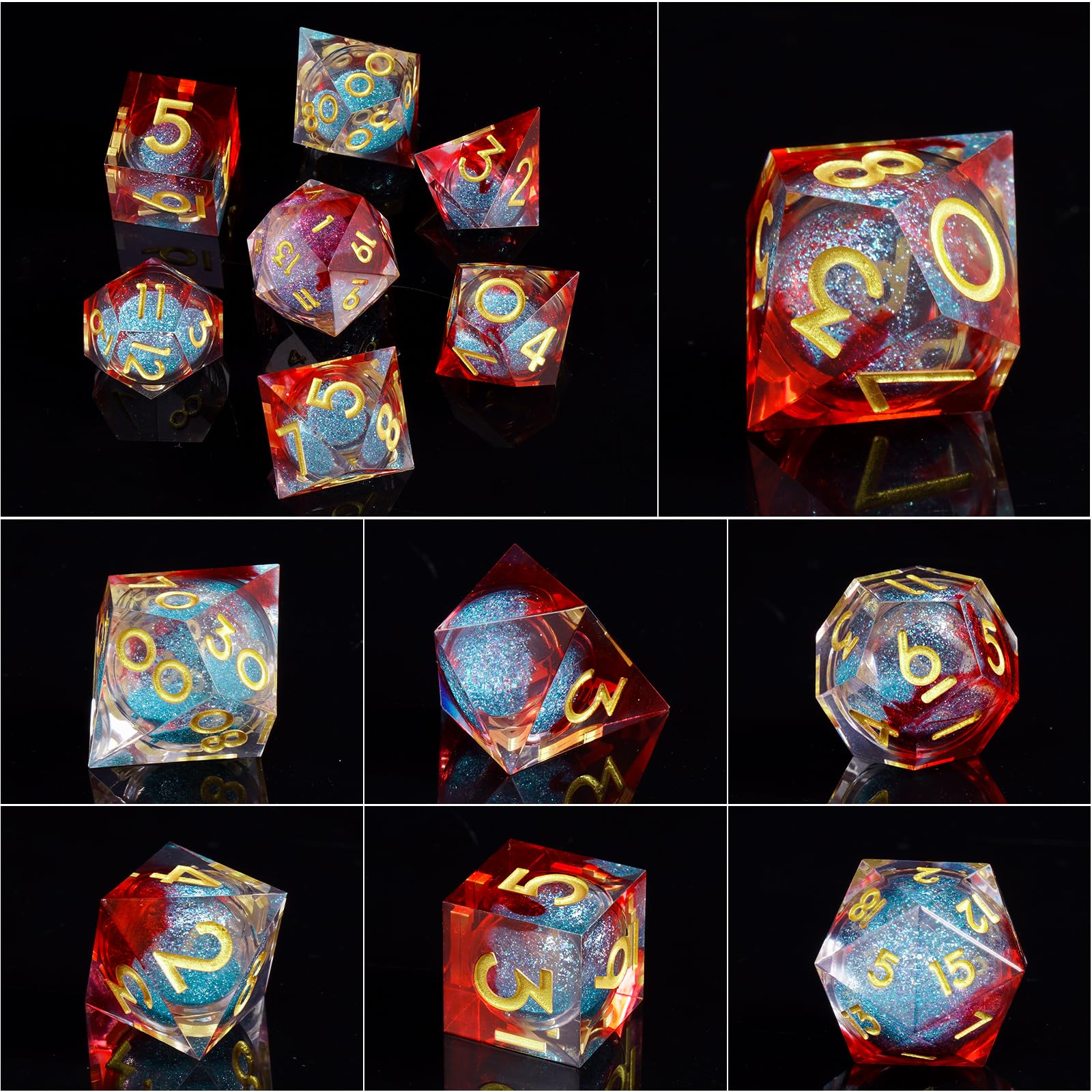 ORUZA 7 PCS Liquid Core DND Dice Resin Sharp Edge Dice Polyhedral D&D Dice Set for Dungeons and Dragons RPG MTG Role Playing Game Dice D20 D12 D10 D8 D6 D4 D% - Image 3