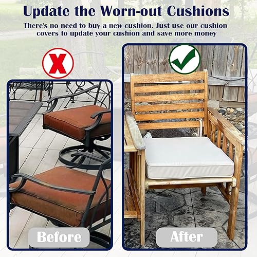 Miniatura 5 de FLYMEI Fundas de cojín de patio de 22x20x4, funda impermeable para cojín de exterior, repuesto de 2 paquetes, funda de asiento para exterior para