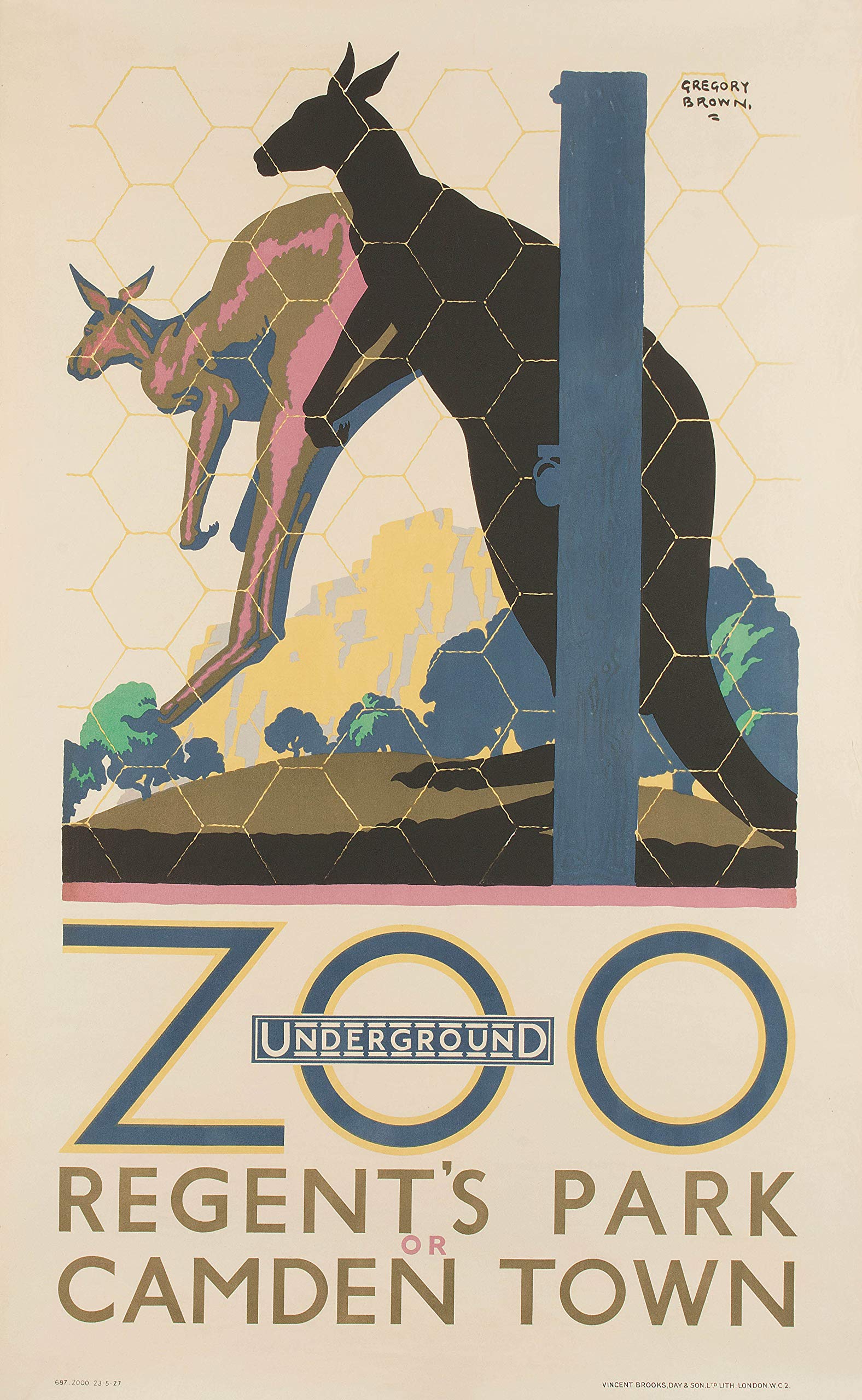 RPW Vintage A3 Travel Poster Advert 1920's For the Zoo Kangaroo Regents Park Camden Town London Zoo
