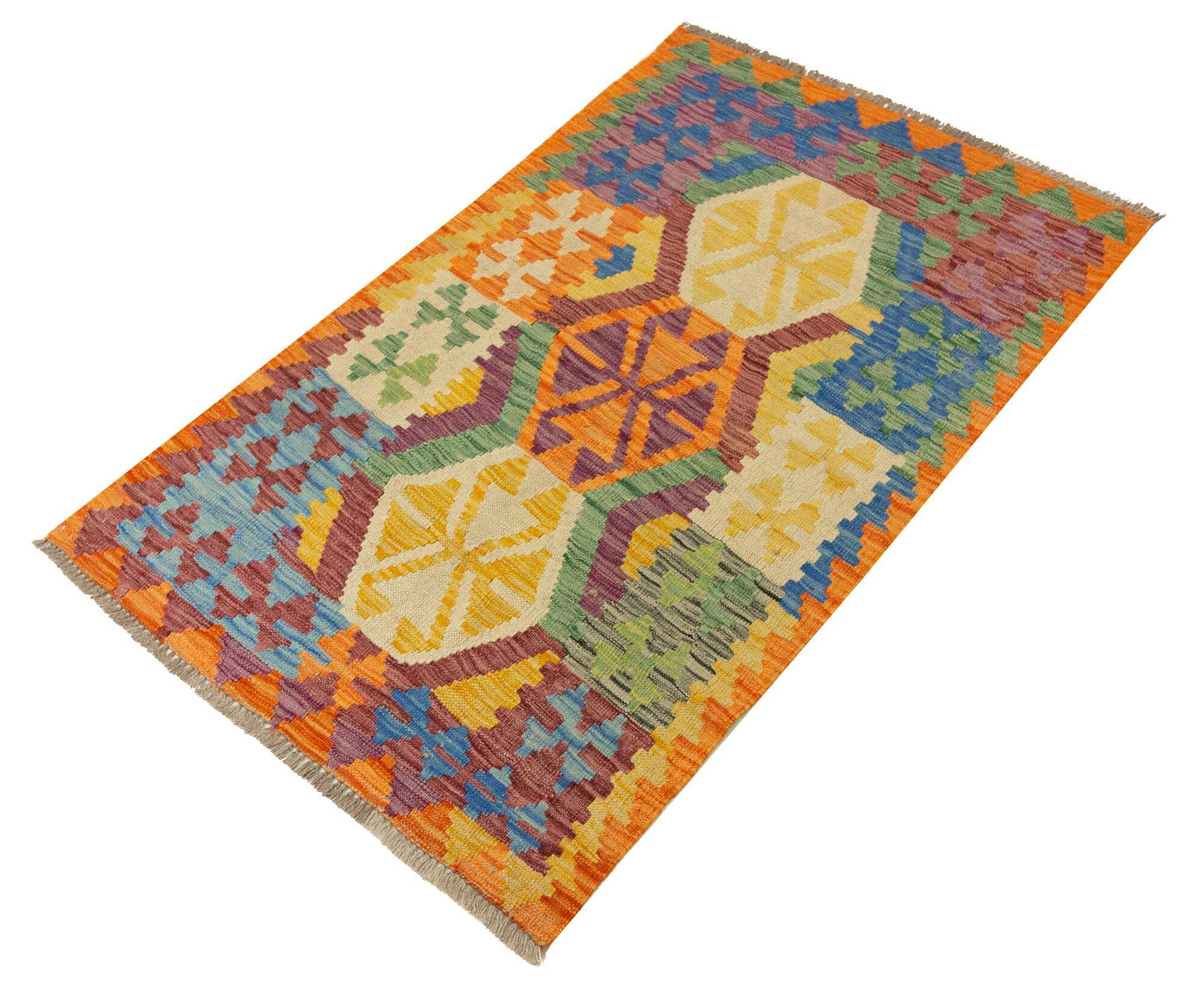 Tapis Kilim 100 % laine 151 x 95 cm, fait à la main, pièce unique de style Herat Boho multicolore, tissu plat, tapis d'entrée et chambre