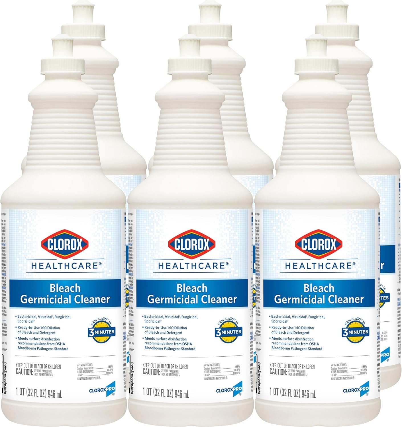 CloroxPro Healthcare Bleach Germicidal Cleaner Pull-Top, Healthcare Cleaning and Industrial Cleaning, 32 Ounces - 68832 (Pack of 6)