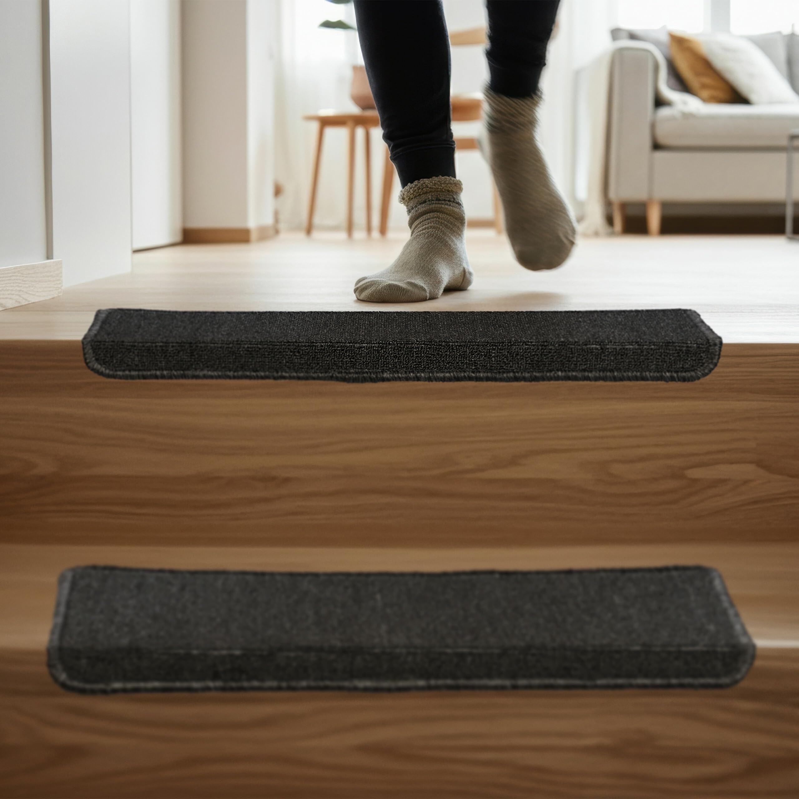 Relaxdays Stufenmatten 15er Set, rechteckige Treppenstufenmatten, 65 x 24 cm, Selbstklebende Treppenteppiche, dunkelgrau