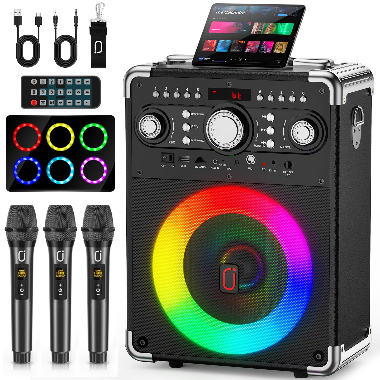 Karaoke Machine with Wireless Microphones for Adults, Portable