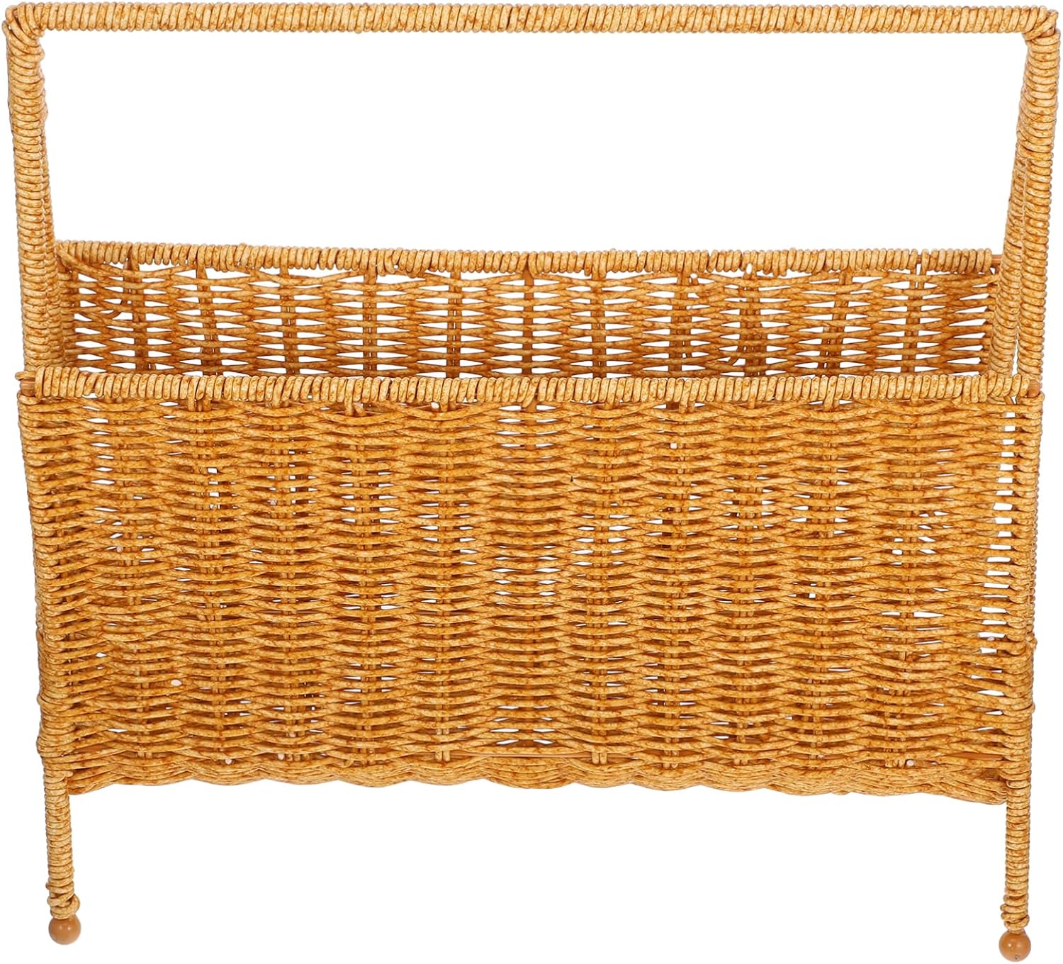 ABOOFAN Hand Woven Magazine Holder Wicker Magazine Basket Rattan Magazine Rack Storage Standing Basket Farmhouse Newspaper Rack Files Organizer Narrow Bookshelf Laundry Hamper for Office