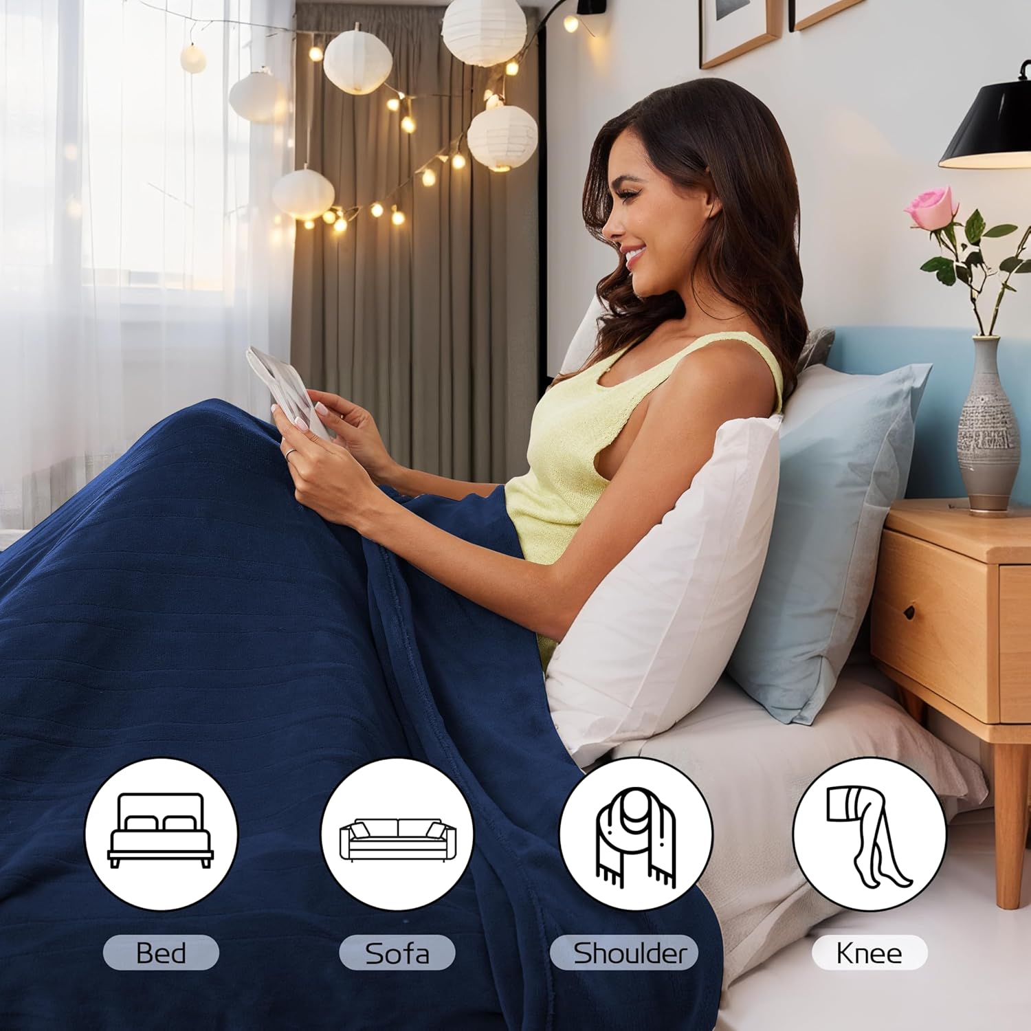 Electric Heated Blanket 84"x90" Queen Size, Soft Coral Fleece, Dual Controllers with 4 Heating Levels and 10 Hours Auto-Off, Machine Washable, Cozy Plush Fabric for Home, Dark Blue - Image 3