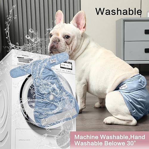 Miniatura 6 de Pañales para perras para perros medianos, paquete de 4 pañales reutilizables lavables premium para perritos en período de calor, incontinencia,