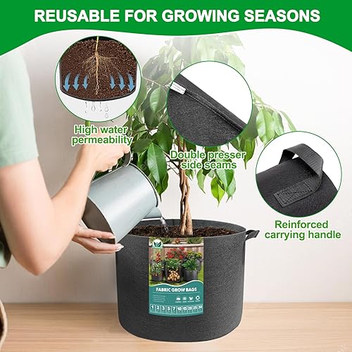 Miniatura 6 de HYDGOOHO Bolsas de cultivo de 7 galones paquete de 5 para papafresaplantasverduras contenedor negro para plantas macetas de tela de aireación con