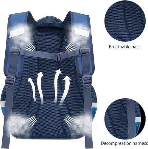 Vista 5 de Mochila para niños, mochila de 16 pulgadas para niños de preescolar primaria de jardín de infantes, bolsillos laterales con correa en el pecho, Azul