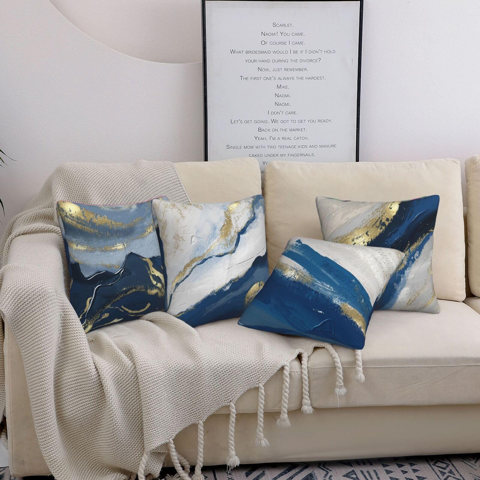 Set Of 4 Decorative Throw Pillow Covers 18x18 Inch, Modern Dark Blue Abstract Oil Painting Art Square Pillows Cover Case For Cushions Sofa Bed Cushion Living Room Farmhouse Outdoor Decoration… 1