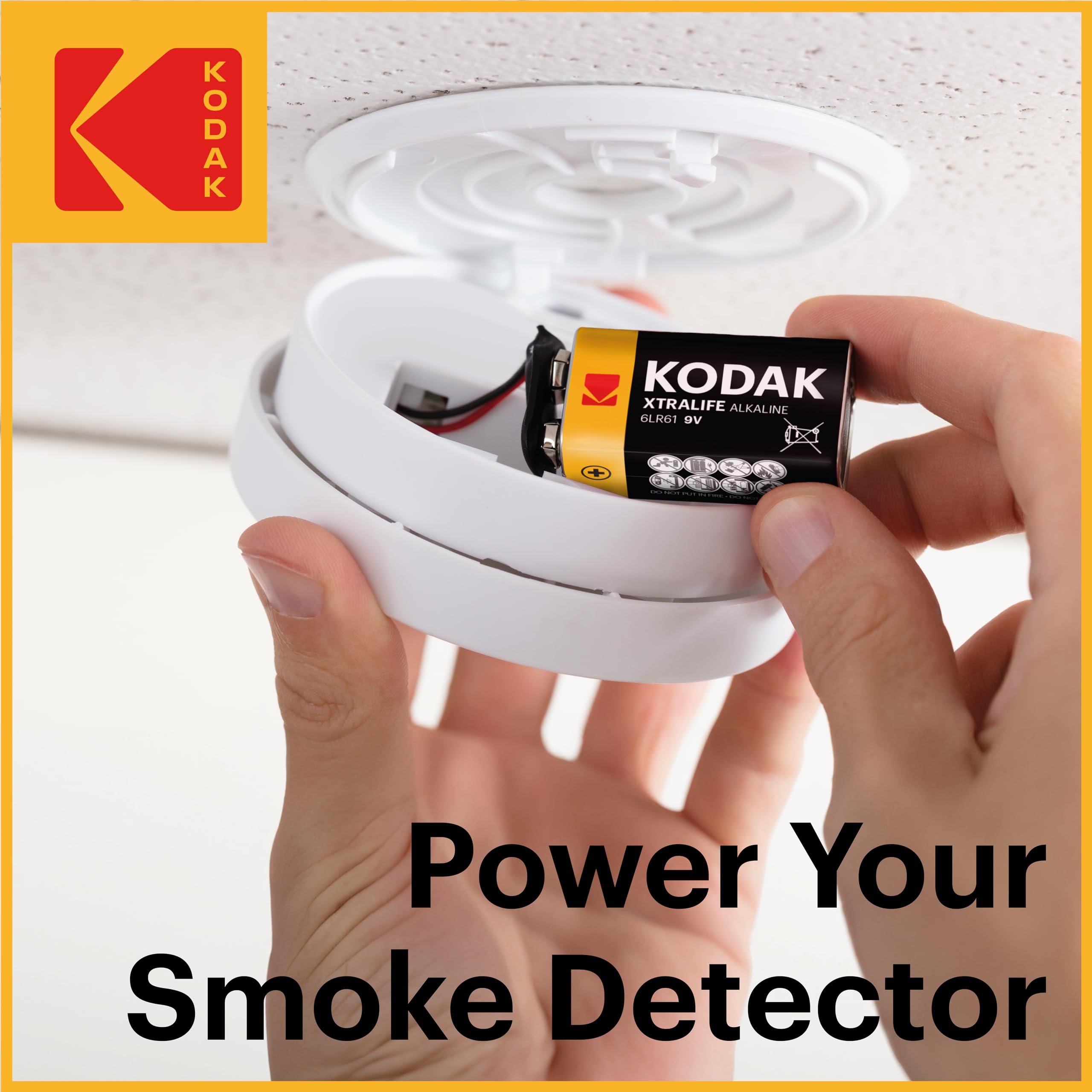 Kodak Xtralife 9V Batteries 10-Pack, Smoke Alarm Battery, PP3 for Fire Alarm, Square 6LR61 MN1604 Alkaline Batteries, 10-Year Shelf Life, 100% More Power — view 3