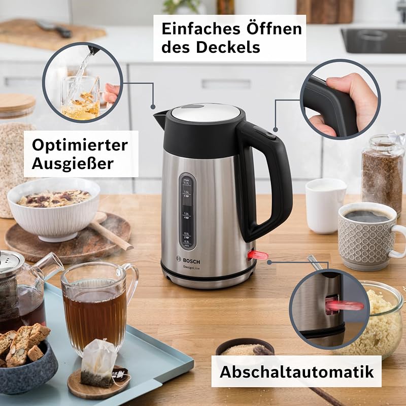 Bosch DesignLine TWK4P440 vezeték nélküli vízforraló 1,7L rozsdamentes acél