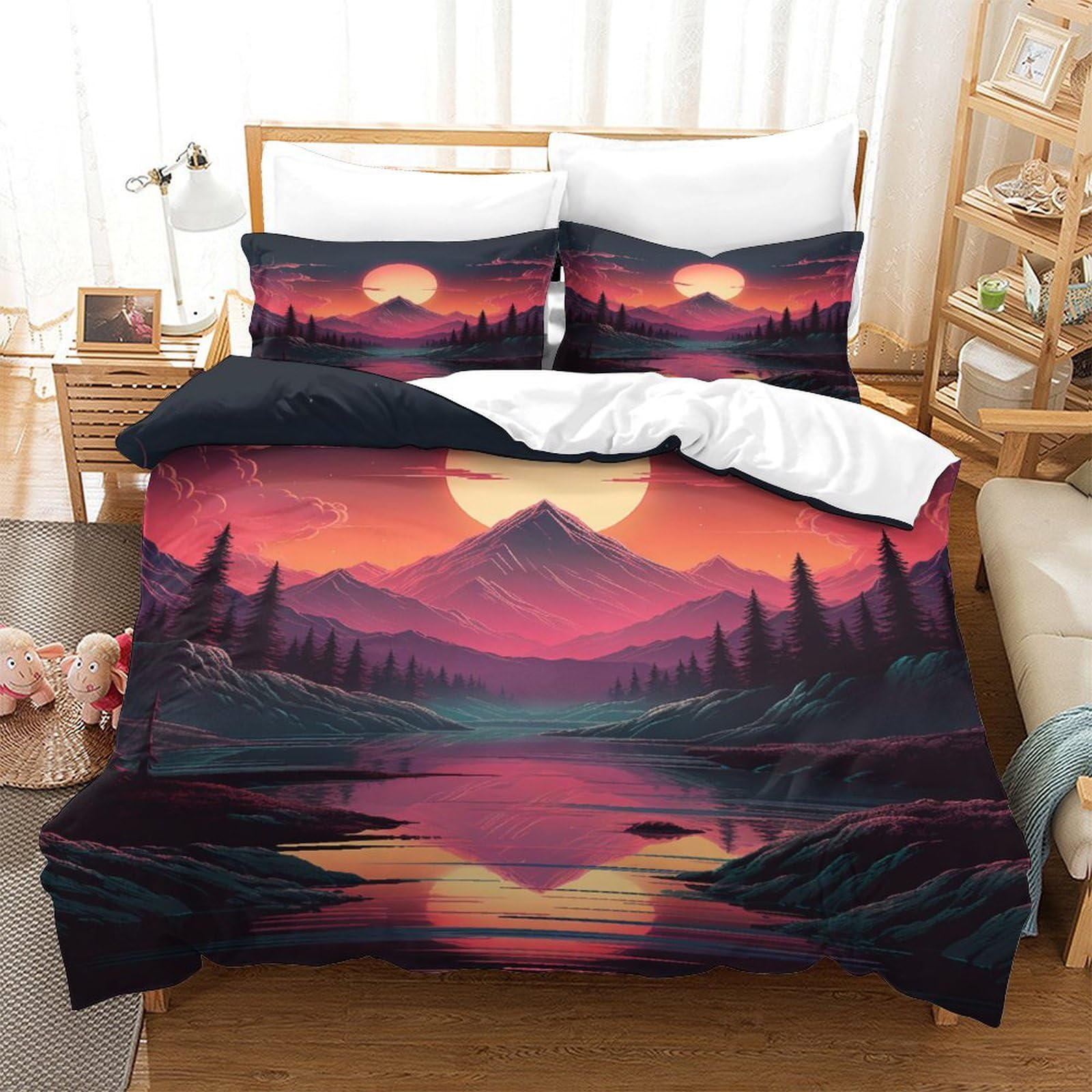 Parure de lit coucher de soleil sans repassage housse de couette douce 260x220