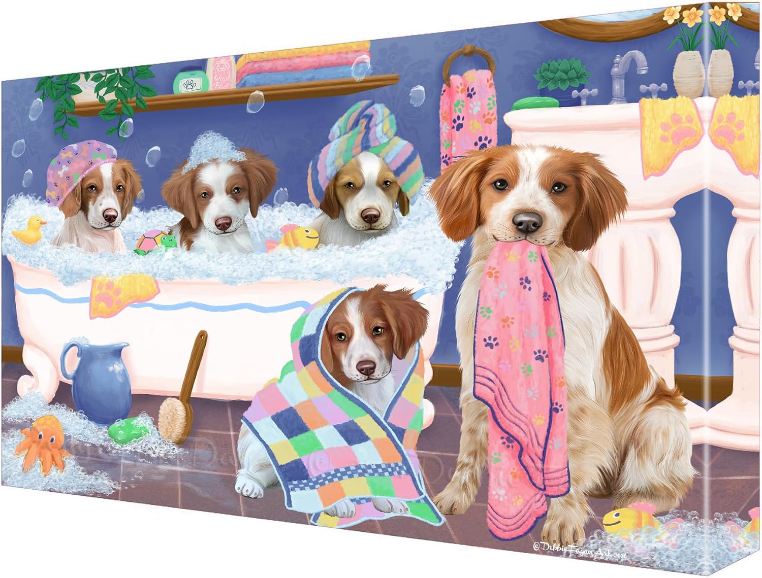 Doggie of the Day Bathtub Family with Brittany Spaniel Dogs Canvas Wall Art - Premium Quality Ready to Hang Room Decor - Flat Rolled 8" x 10"