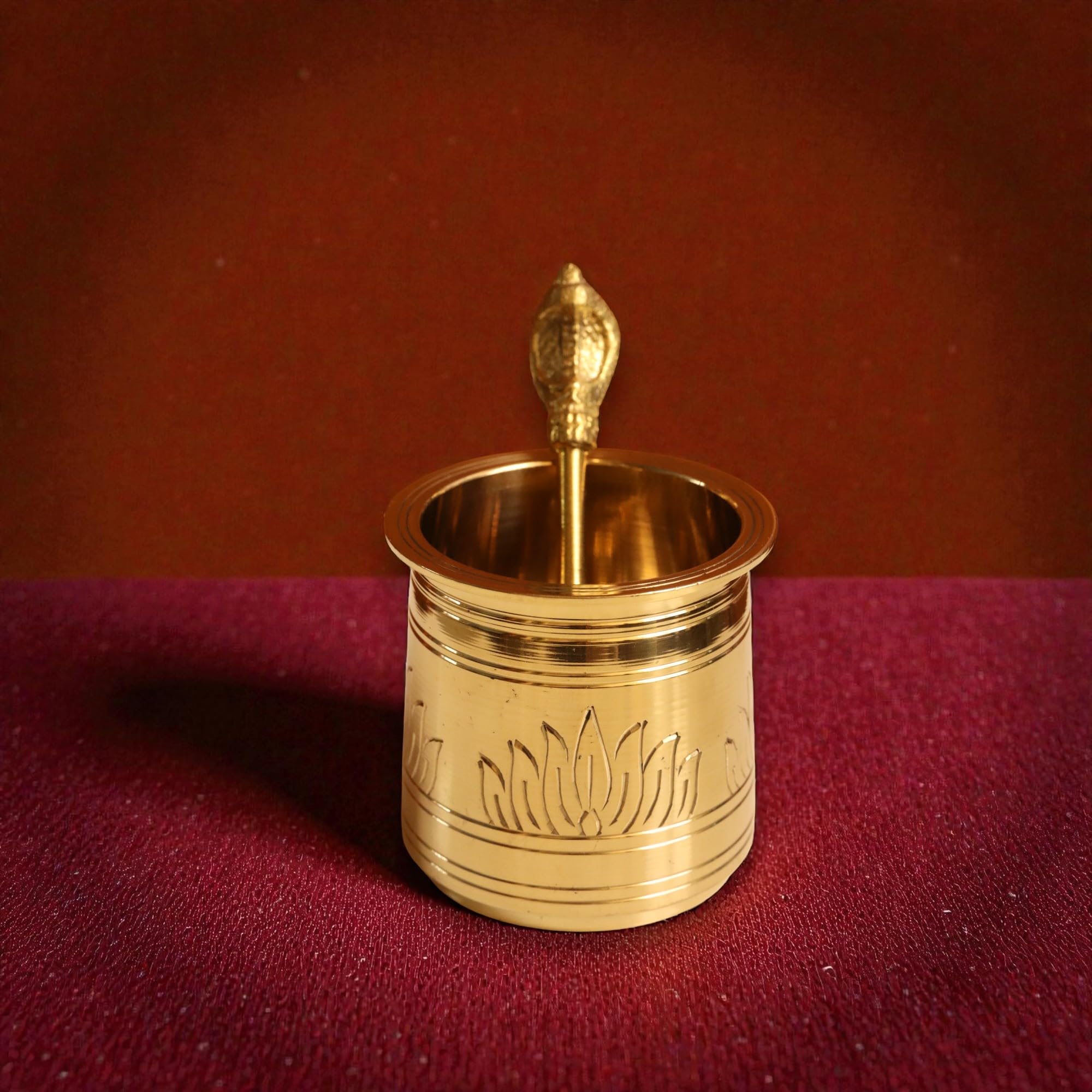 Brass Lotus Panchapatra Udharini Set - Pooja Thali -3