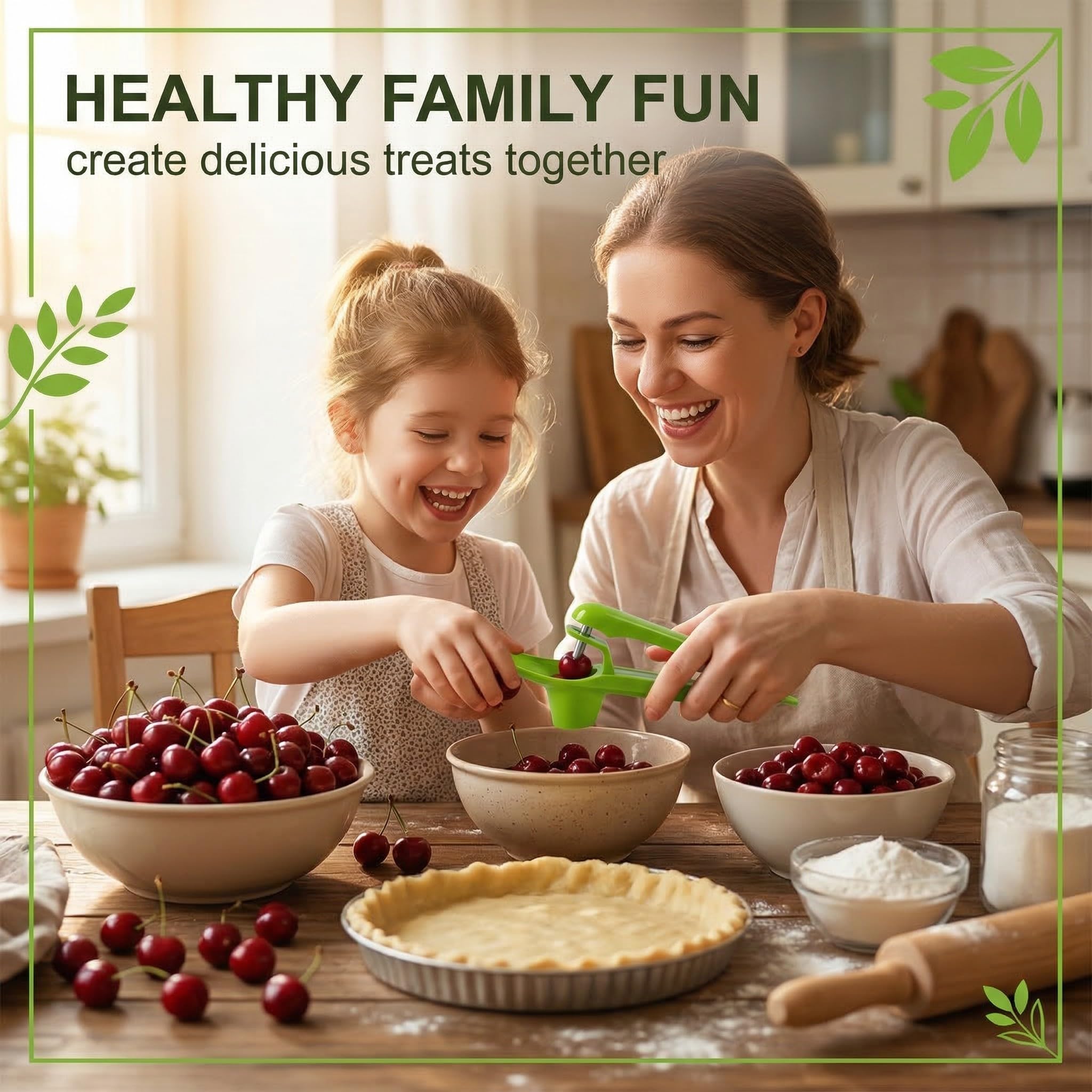 Deshuesador de cerezas de acero inoxidable, herramienta manual compacta para quitar huesos de cerezas, utensilio de cocina verde