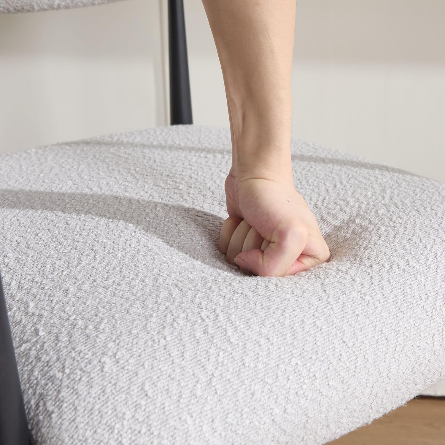 Modern Counter Height Bar Stools Set of 4, 25'' Upholstered Boucle Counter Stools with Arms, Mid Century Island Chairs with Back and Metal Legs for Kitchen, Dining Room, Cafe, Grey