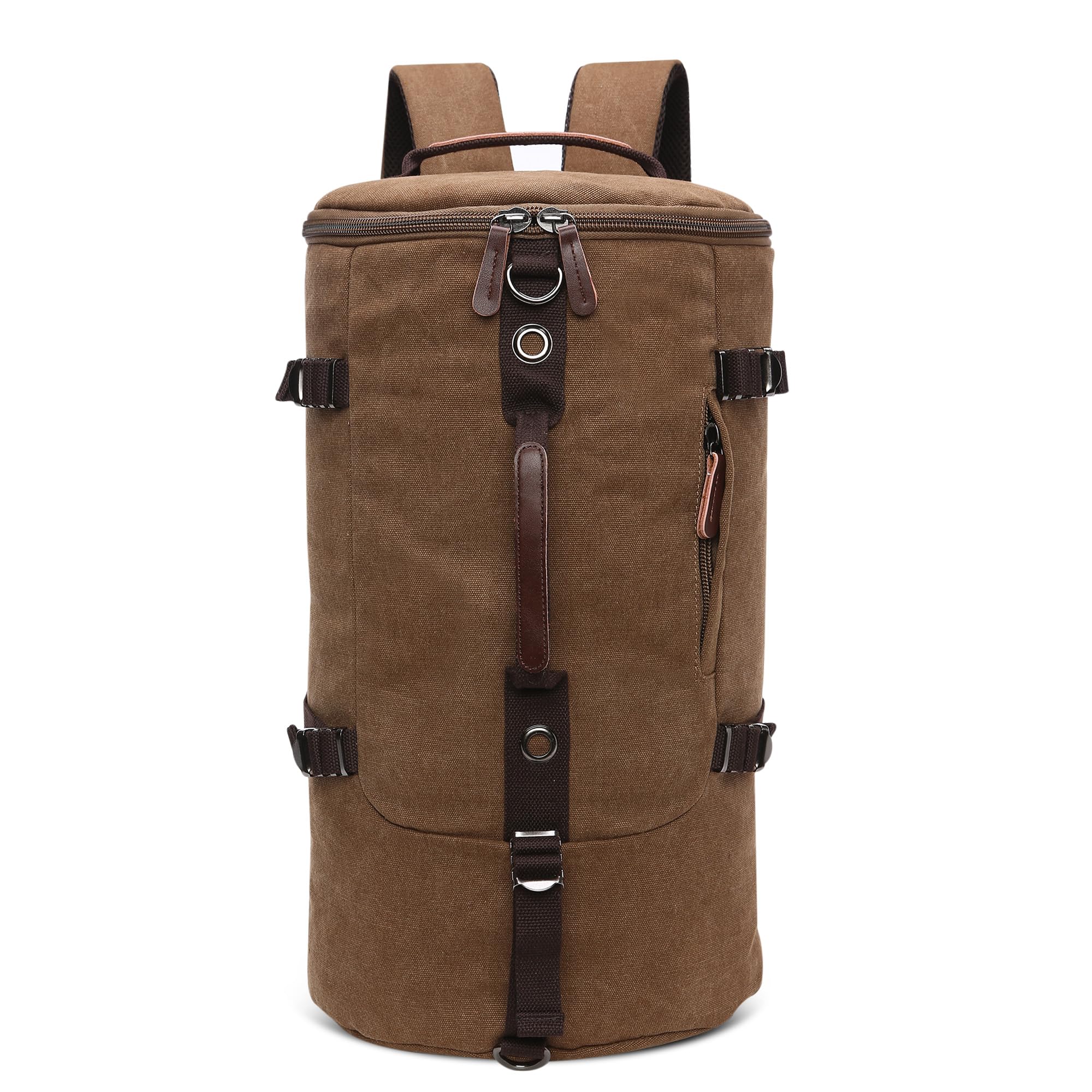 Vintage Sac à Dos Homme Grande Capacité Convertible Sac de Voyage avec Compartiment Caché Sac Week-End pour Voyage Randonnée Loisir Quotidien Extérieur Toile Homme Backpack Brun