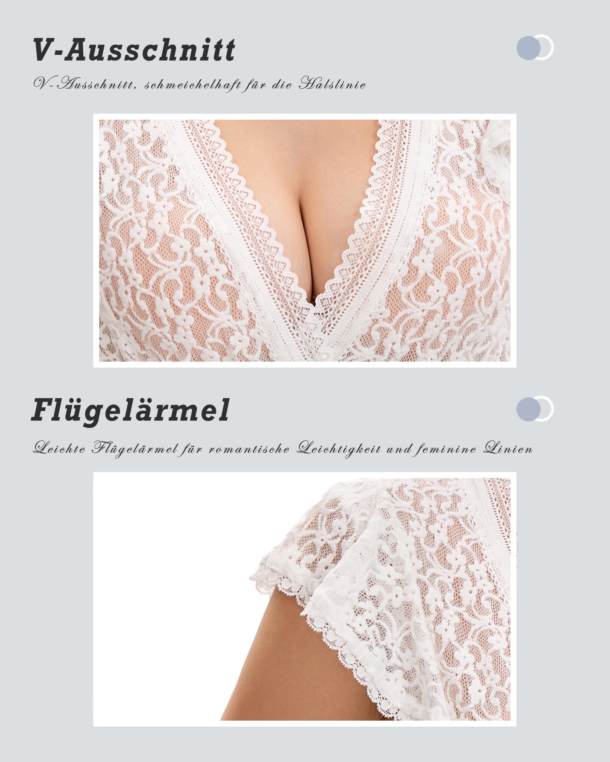 Blouse Dirndl Femme Manches Volantées Blouse Traditionnelle Oktoberfest Élégante avec Décolleté en V et Dentelle Blanc Taille 34-44