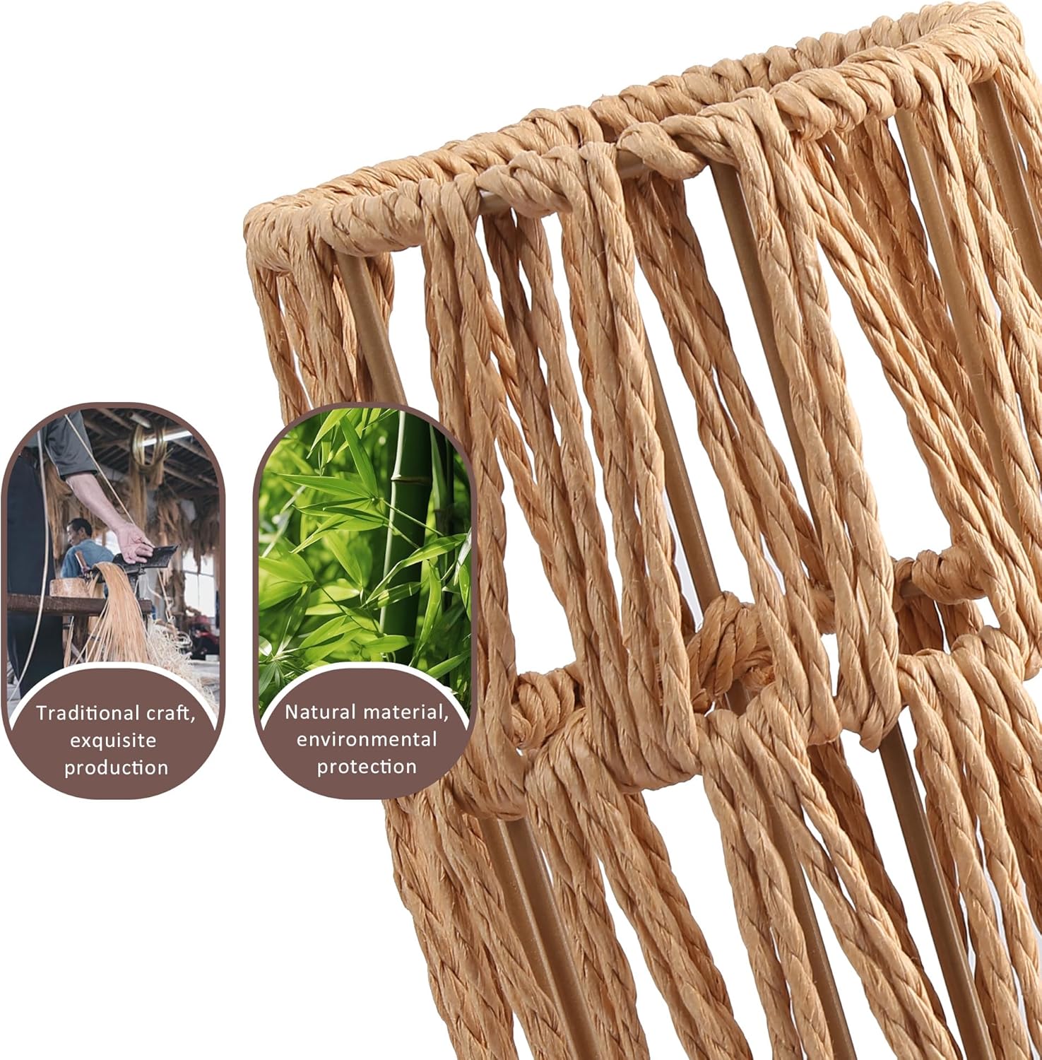 Boho Woven Rope Table Lamp with Handmade Natural Wooden Base, Small Vintage Rattan Wicker Nightstand Cute Desk Lamp, Bedside Bamboo End Table Lights for Bedroom, Living Room, Kitchen Island