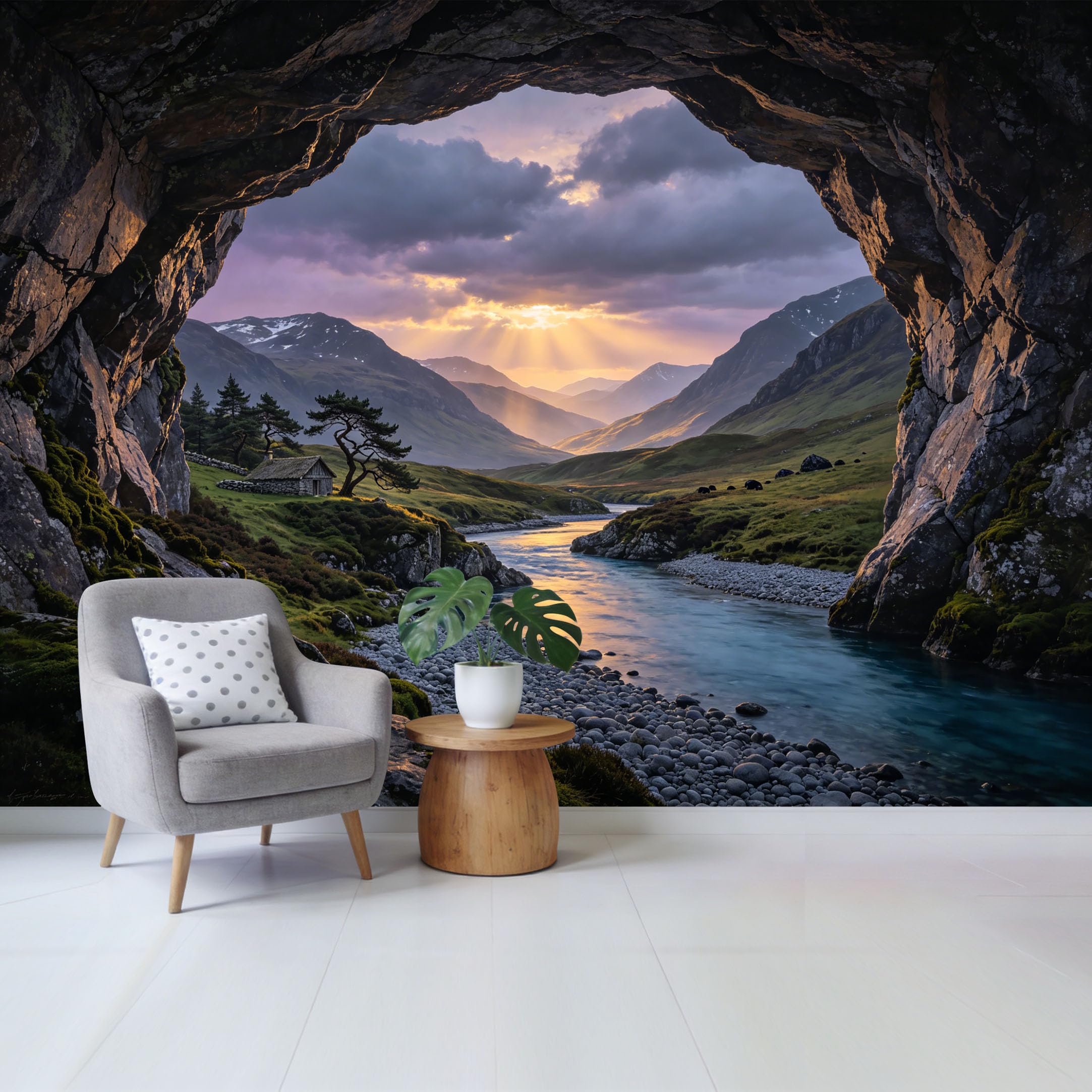 Custom Size Wall Mural Mountain Lake Sunset Landscape Scenic Nature View Removable Self Adhesive Fabric，Home Wall Decor for Living Room Bedroom Bathroom