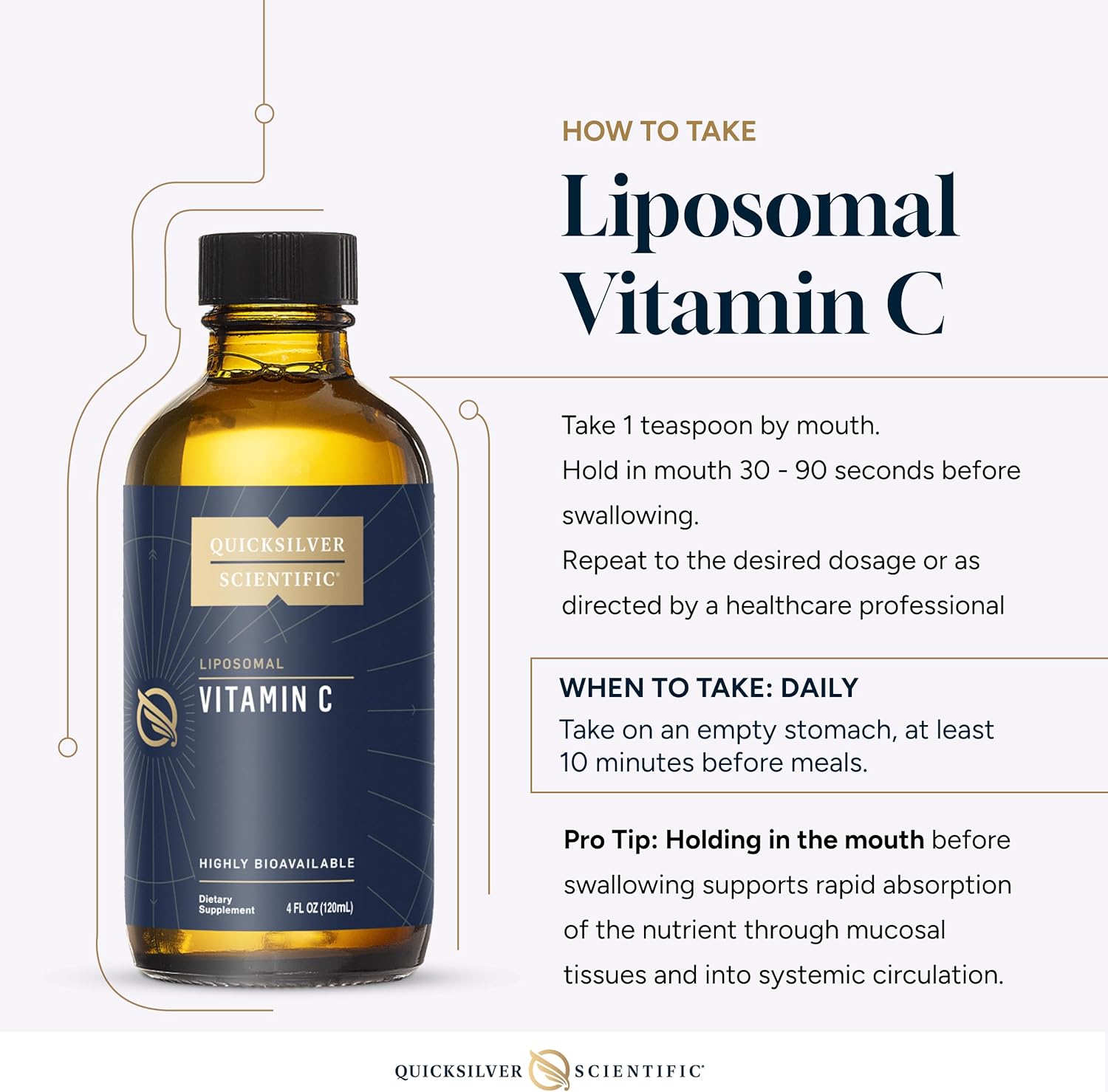 Quicksilver Scientific Liposomal Vitamin C - 1000mg Buffered Liquid Vitamin C Supplement - Immune + Antioxidant Support - Liposomes for Superior Absorption - Vegan + Non-GMO (4oz / 120ml)