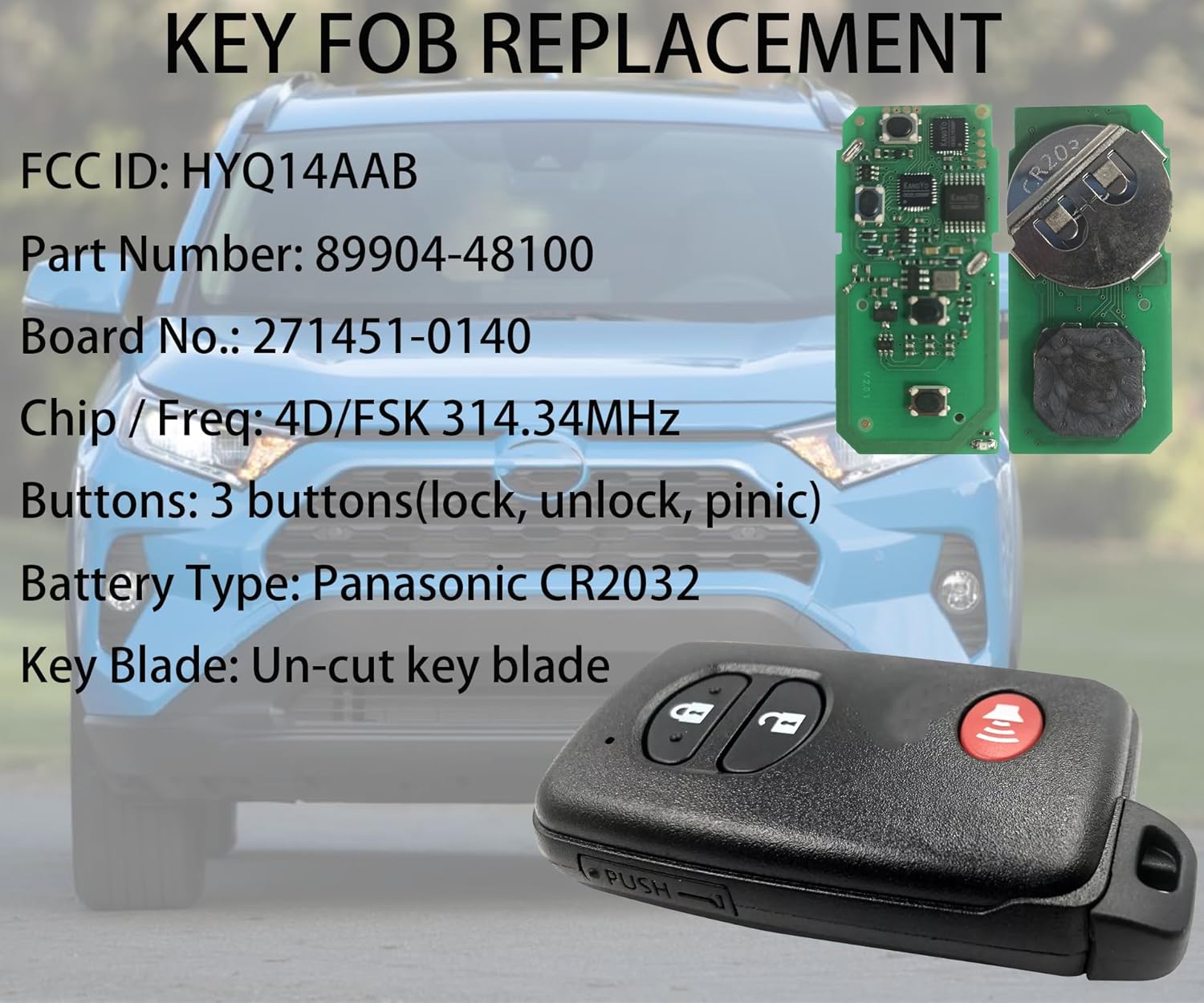 Smart Key for Toyota RAV4 2008-2012, Alliskeys Key Fob Fit for HYQ14AAB 271451-0140 89904-48100