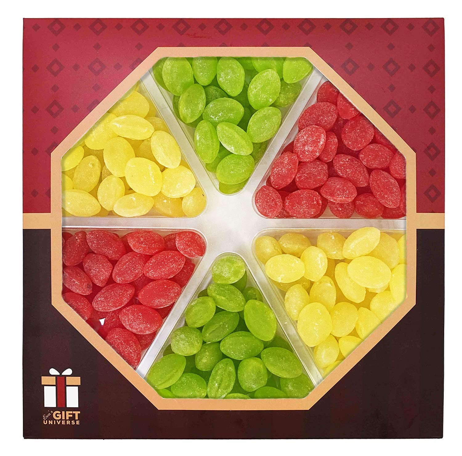 Gift Universe Sanded Drops Old Fashioned Hard Candy Assortment in Gift Tray, Hard Candy Drops Fruit Flavored Variety Pack, 6 Section, 2 Lbs (908g)