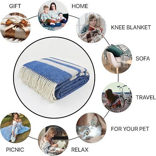 Miniatura 3 de Manta de lana 100% lana de Nueva Zelanda Perfecta para el hogar y al aire libre Manta de lana virgen con flecos de 55 x 79 pulgadas (55.1 x 78.7