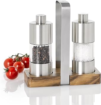 AdHoc ME01 Set Karabiber ve Tuz Değirmeni MENAGE CLASSIC (Baharatsız), Paslanmaz Çelik/Akasya Ağacı/Akrilik