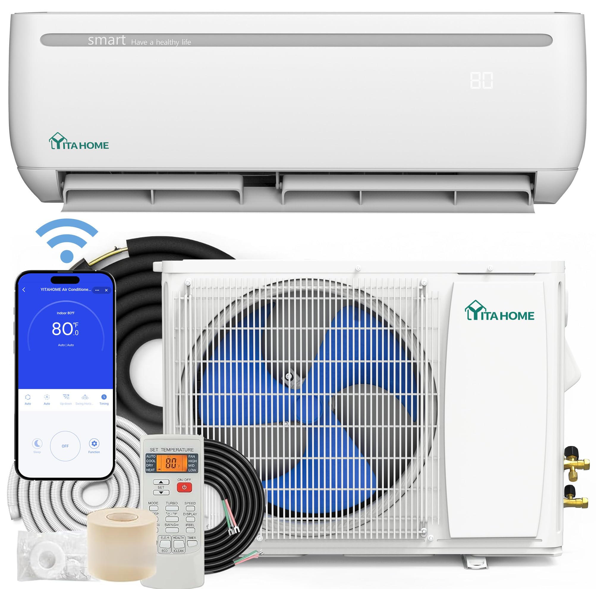 YITAHOME Mini Split AC/Heating System, 24000 BTU Ductless Mini Split Air Conditioner Heat Pump, 208/230V SEER2 18.5 Energy Efficient Inverter AC Unit,