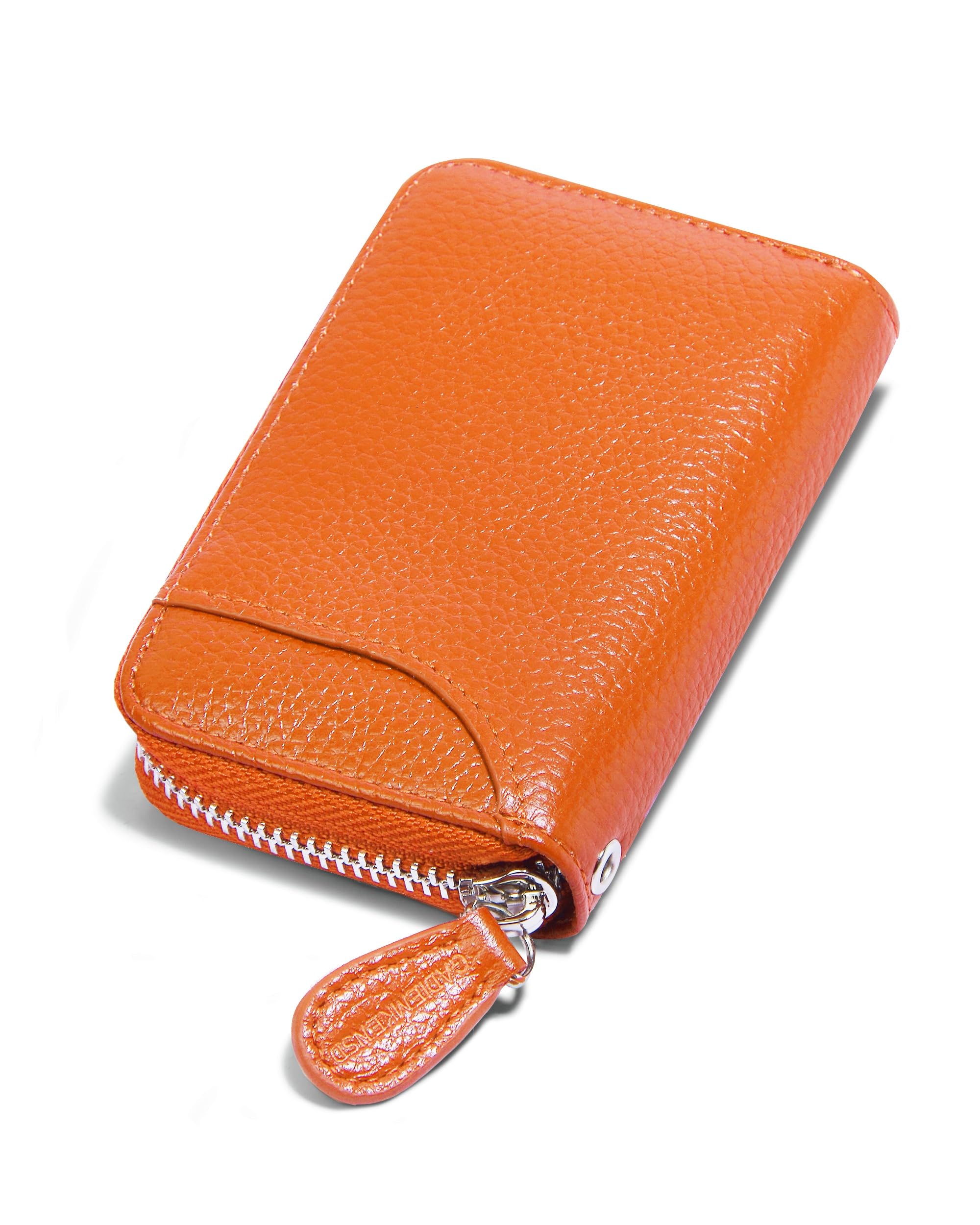 GADIEMKENSD Etui na karty kredytowe, ochrona RFID, skórzany portfel, 14 przegródek, etui na karty z zamkiem błyskawicznym, pomarańczowy, 11 x 7.5 x 2.5 cm, Portfel RFID