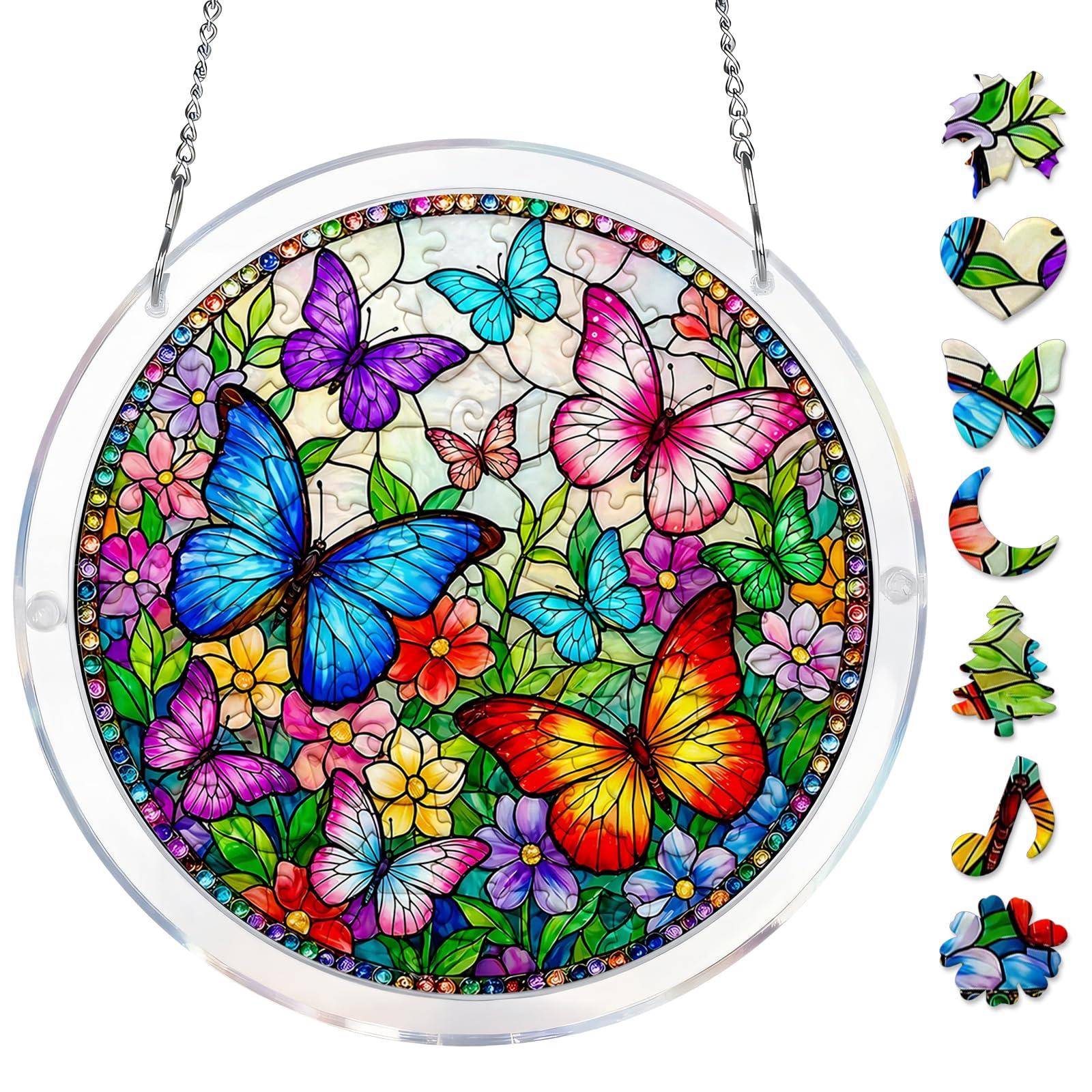 Butterfly Acrylic Jigsaw Puzzle Suncatcher, Flower Sun Catchers for Windows