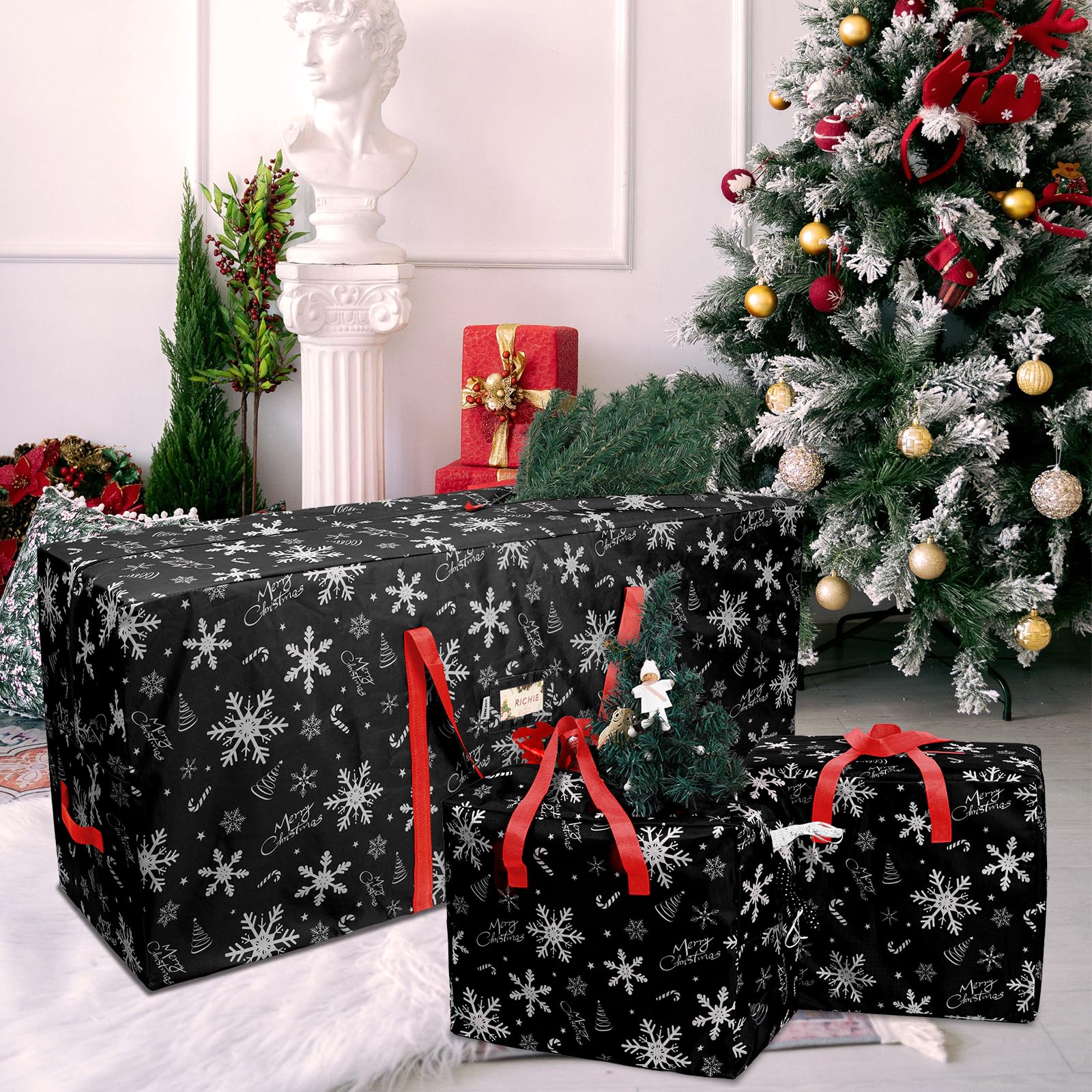 RICHIE Lot de 3 sacs de rangement pour sapin de Noël de 2,7 m - Oxford 600D indéchirable - Convient aux arbres artificiels jusqu'à 2,7 m - Poignées renforcées, fermeture éclair et durables - Sacs de