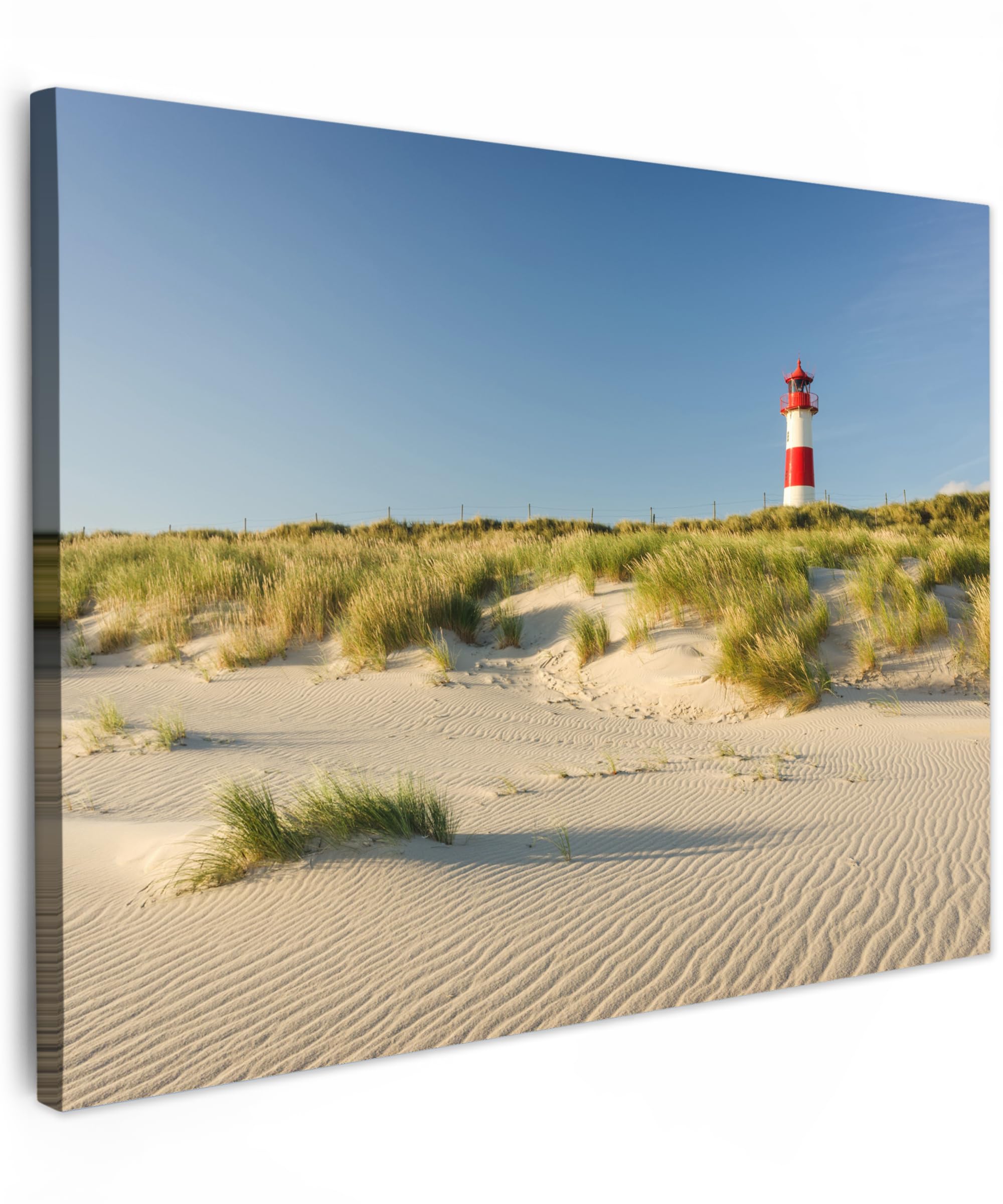 MuchoWow© Leinwand Bilder 40x30 cm Wanddeko Wohnzimmer Aesthetic Room Decor Deko Zimmer Wandbilder Modern Fotogeschenke Leuchtturm - Strand - Landschaft - Dünen