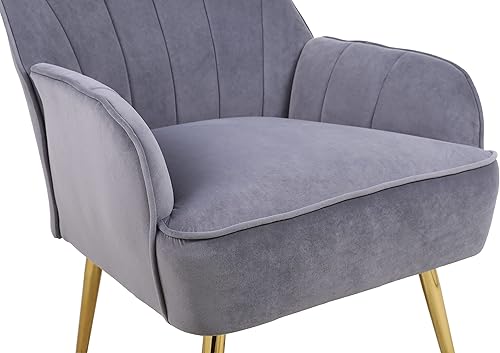 Miniatura 11 de Goujxcy Silla moderna de acento y esquina, silla de lectura tapizada de terciopelo, sala de estar o dormitorio (gris)
