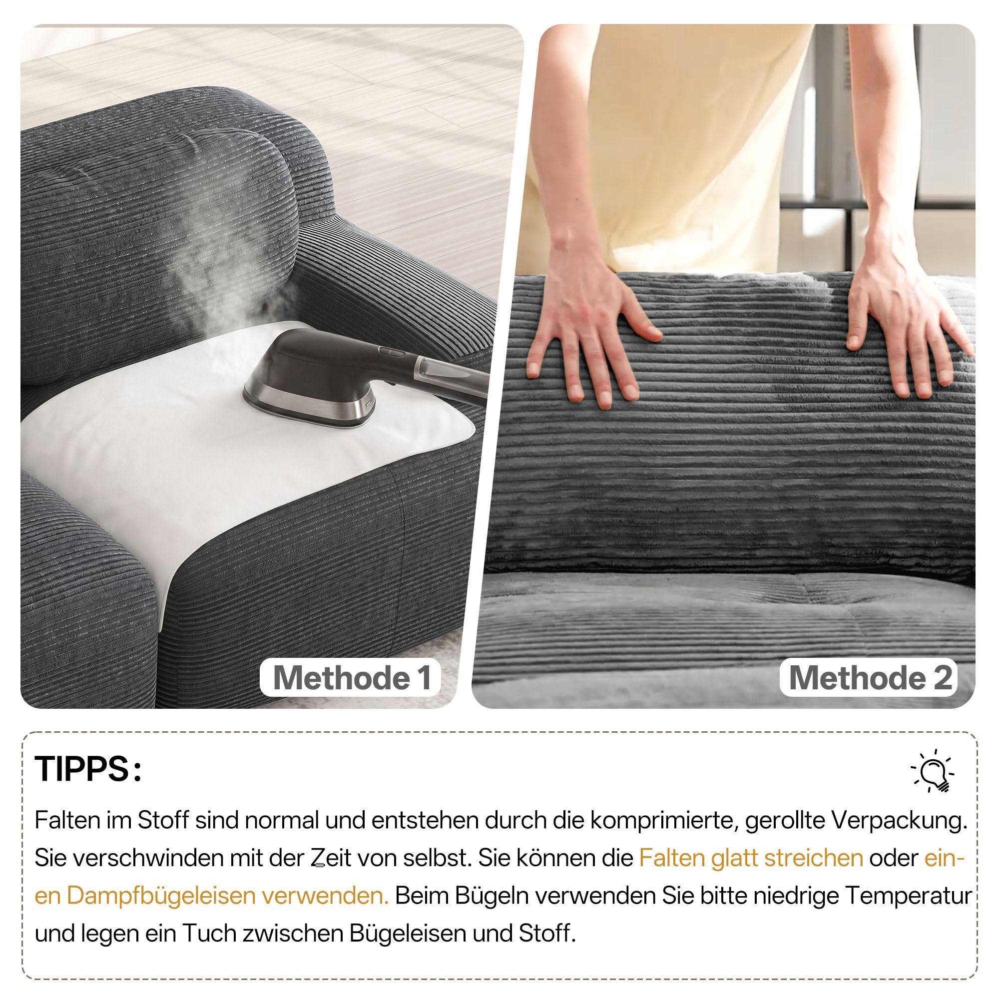 Modułowa sofa narożna 298 x 178 x 70 cm, 3-osobowa z materiału sztruksowego