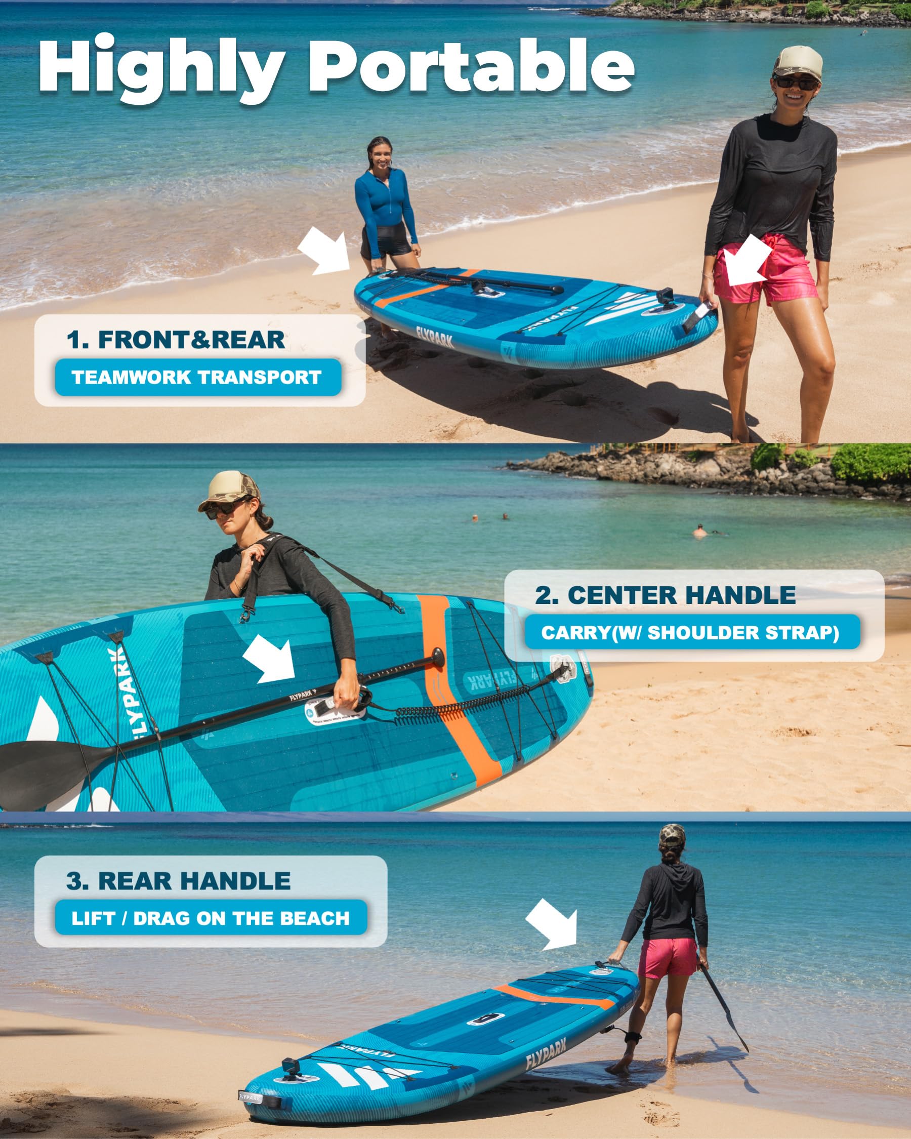 Flypark Tabla de Remo Inflable Estable de Pesca y Familia de 10 pies 8/11 x 35 Pulgadas, Tabla de Remo Inflable Extra Ancha, rodamiento de 430 Libras, Tabla de Remo de pie, Soporte de cámara, Correa