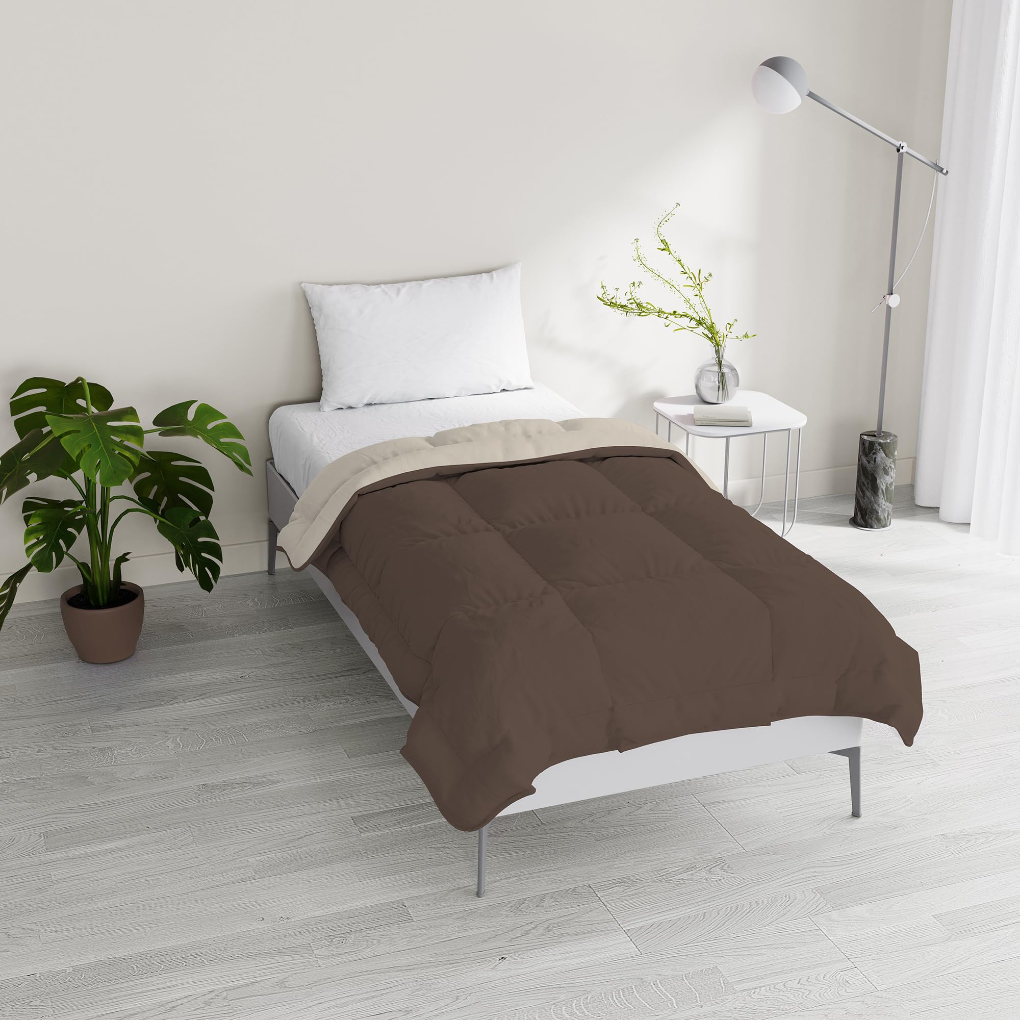 Italian Bed Linen Dreams and Capricci Two-Tone Padded Winter Duvet, Brown/Cream, Queen Size 200 x 200 cm