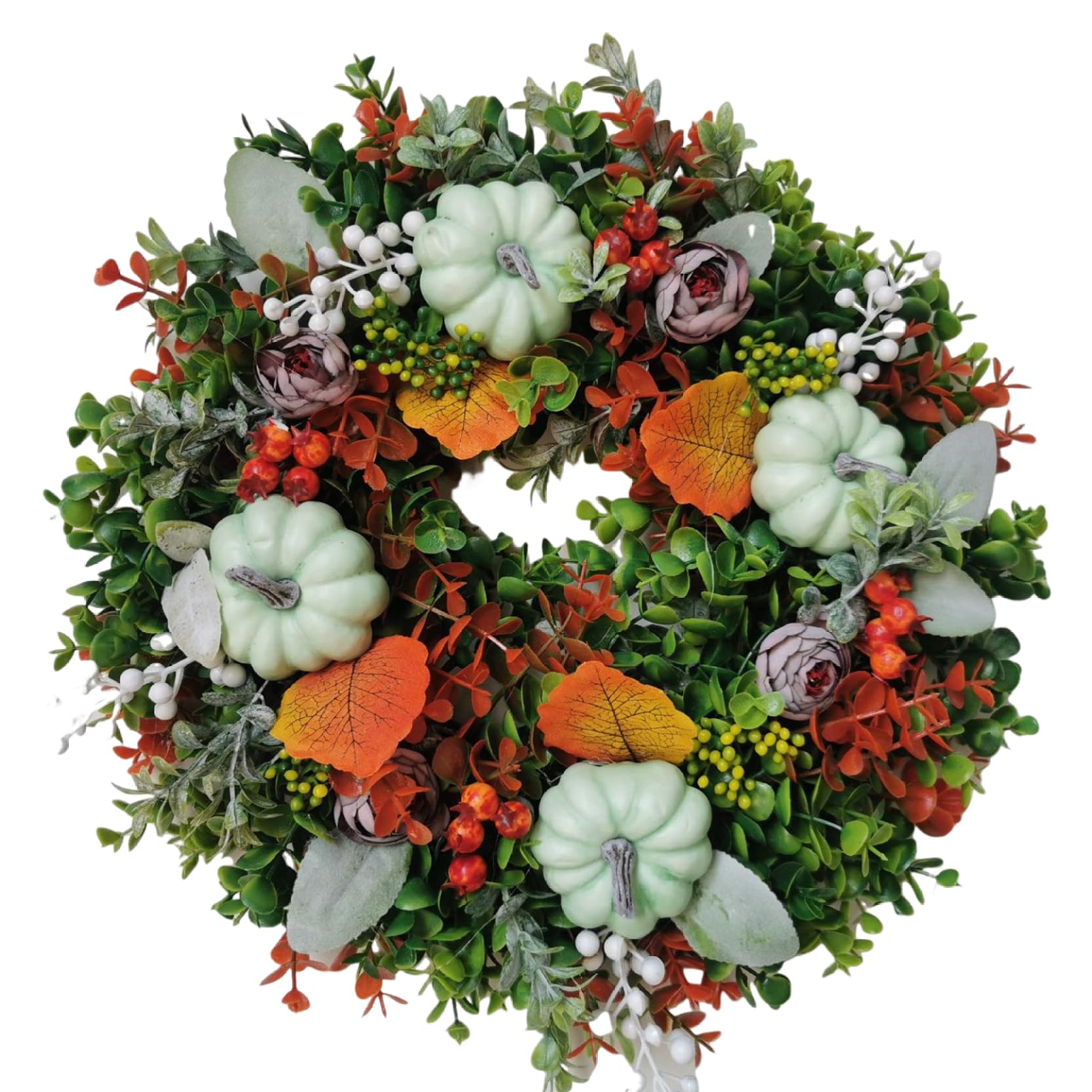 Bemonew Thanksgiving Wreath 18 inch Hanging Artificial Decorative Round Autumn Wreaths Decoration for Front Door Window Style 1