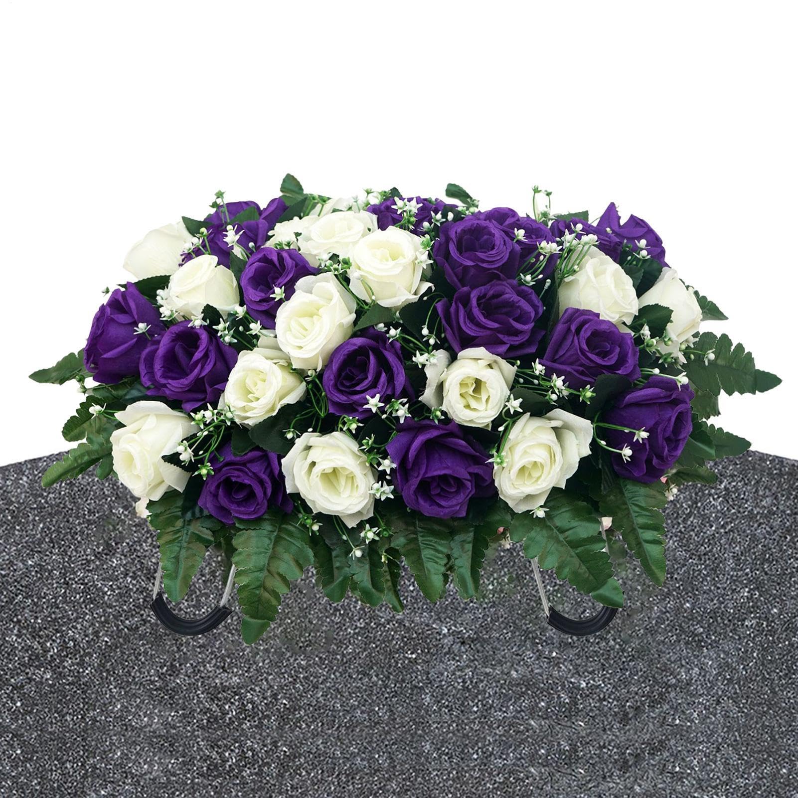 Coussin Funéraire pour Cimetière Fleurs Artificielles pour Extérieur, | Composition Florale pour Tombe Pour Fête des Mères, Fête des Pères,