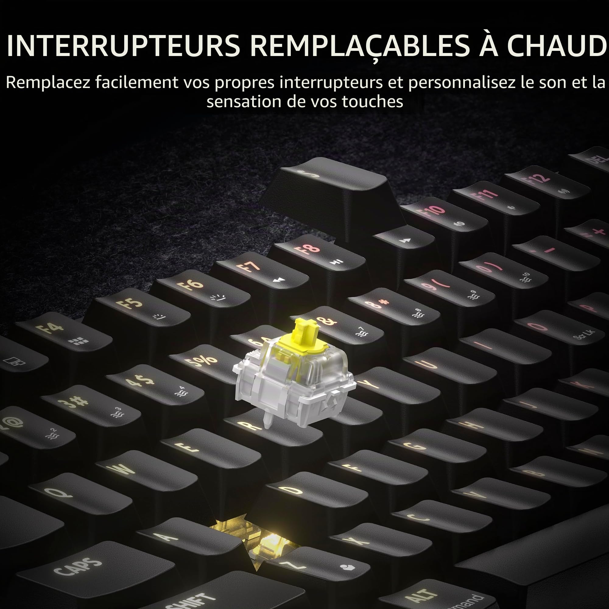 Corsair K65 Plus Wireless 75% RGB Hot-Swappable Clavier Mécanique de Jeu - Commutateurs Tactiles Prélubrifiés Corsair MLX Fusion - Deux Couches d'atténuation du Bruit - PBT Keycaps - QWERTY NA - Noir