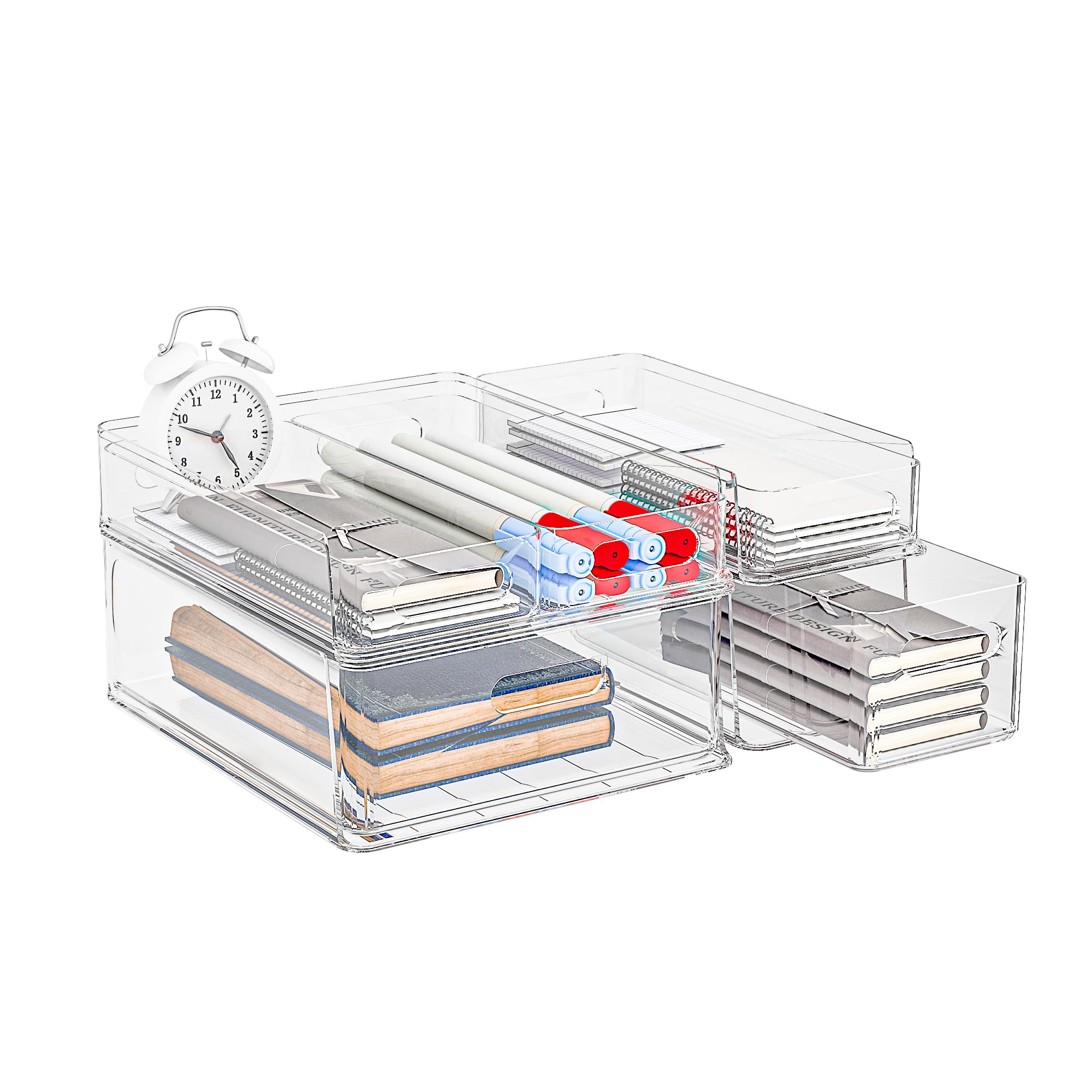 Organizer da scrivania a 4 ripiani, impilabile, per ufficio, scrivania, documenti, documenti e forniture per ufficio (largo)