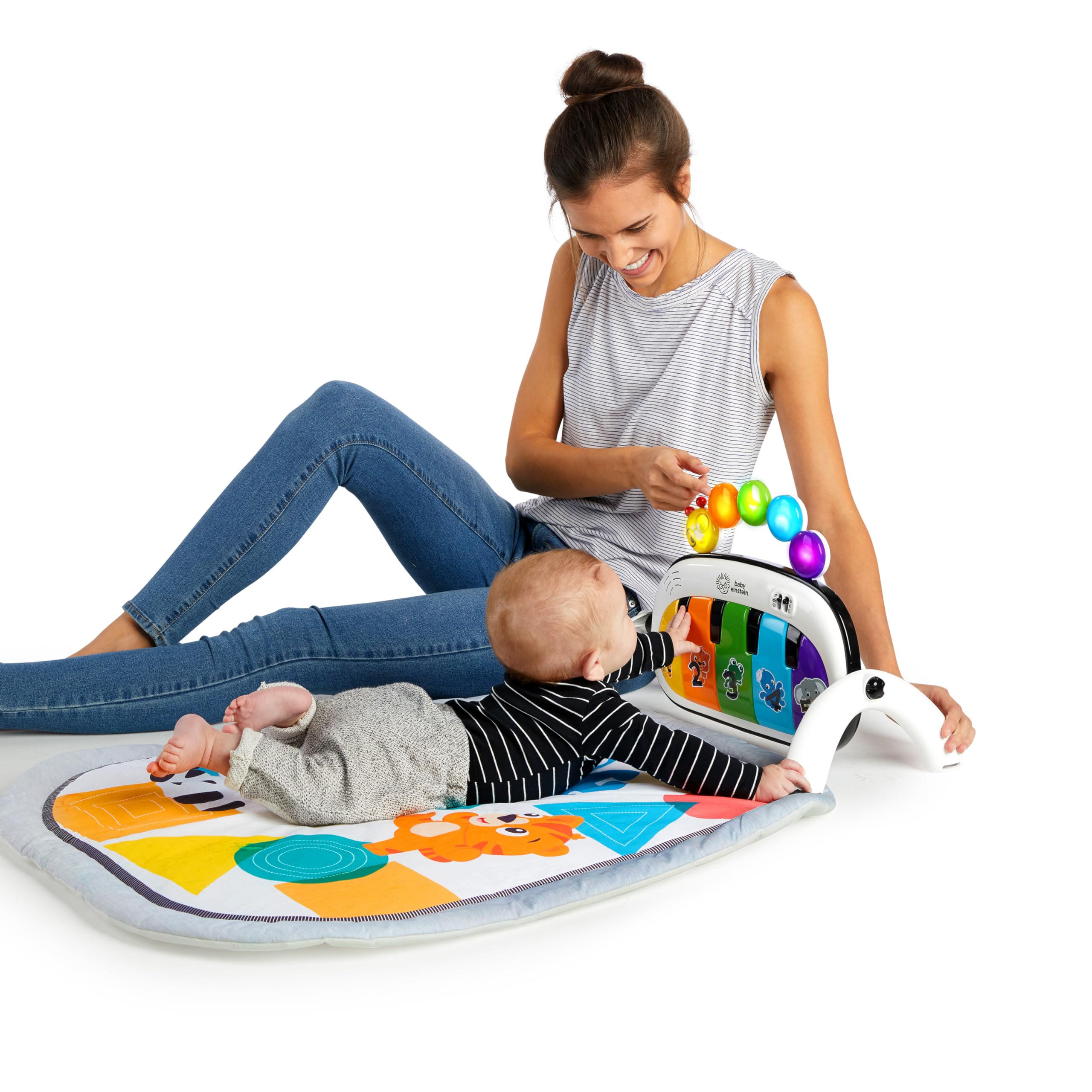 Baby Einstein, Tapis Musical D’Éveil pour Bébé 4 en 1 Kickin' Tunes avec Piano, 70+ sons, 25+ min de musique et lumières, arche de jeu,7 jouets d'activité amovibles, 4 langues, dès la naissance