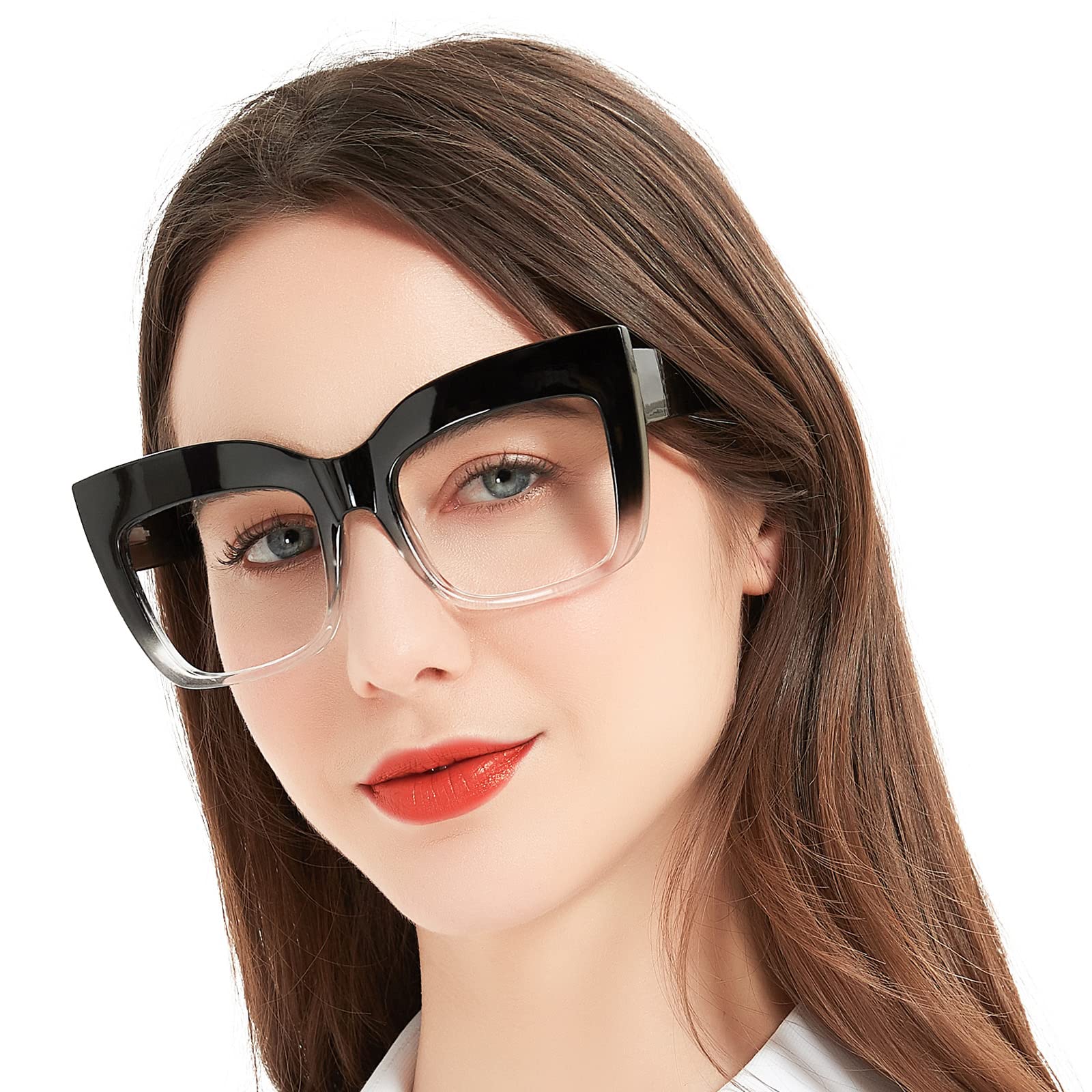 MARE AZZUROOversized Reading Glasses Women Large Square Readers 1.0 1.5 2.0 2.5 3.0 3.5 4.0, Black-clear, 1.00